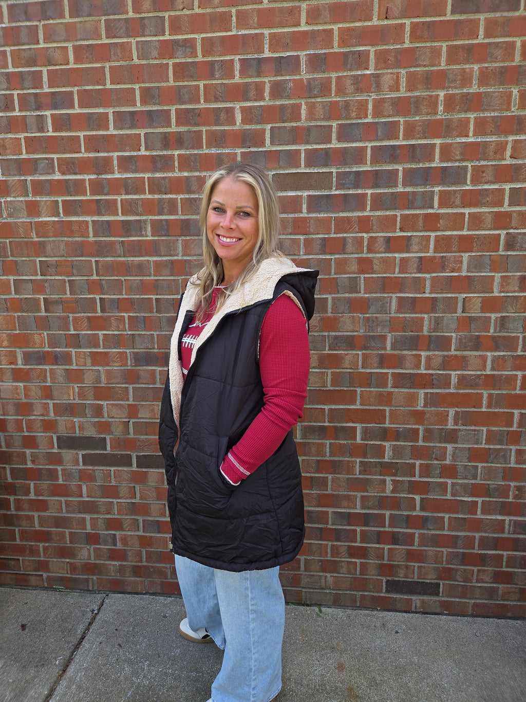 Hooded Zipper Front Vest - Black