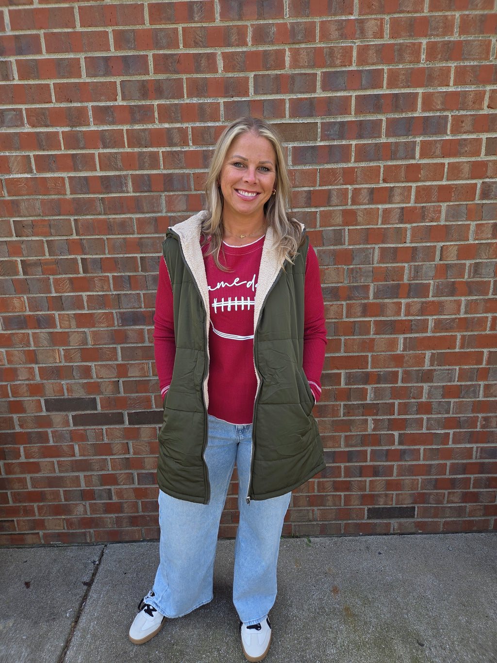 Hooded Zipper Front Vest-Olive