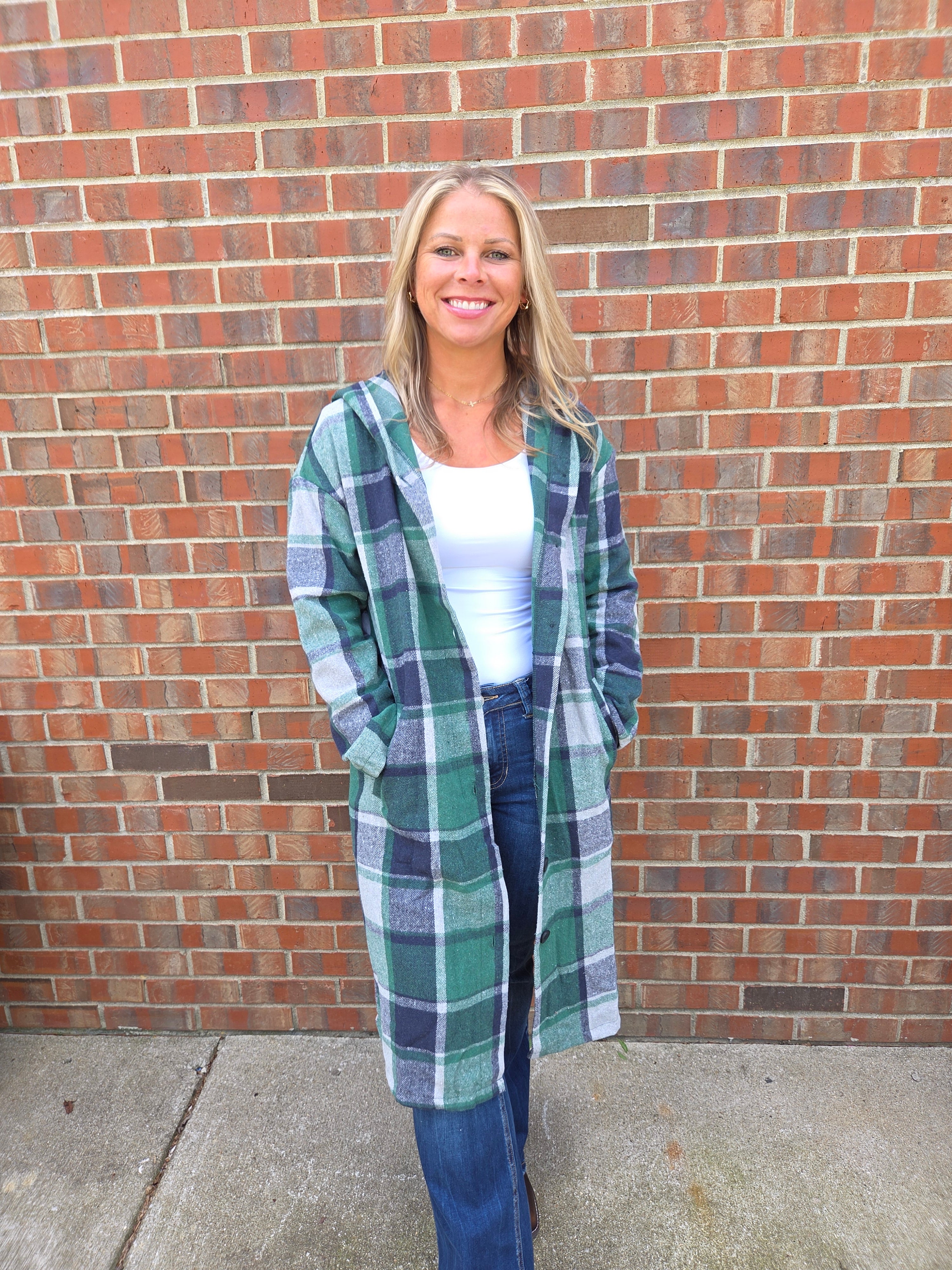 Hooded Plaid Print Trendy Shacket- Lightweight