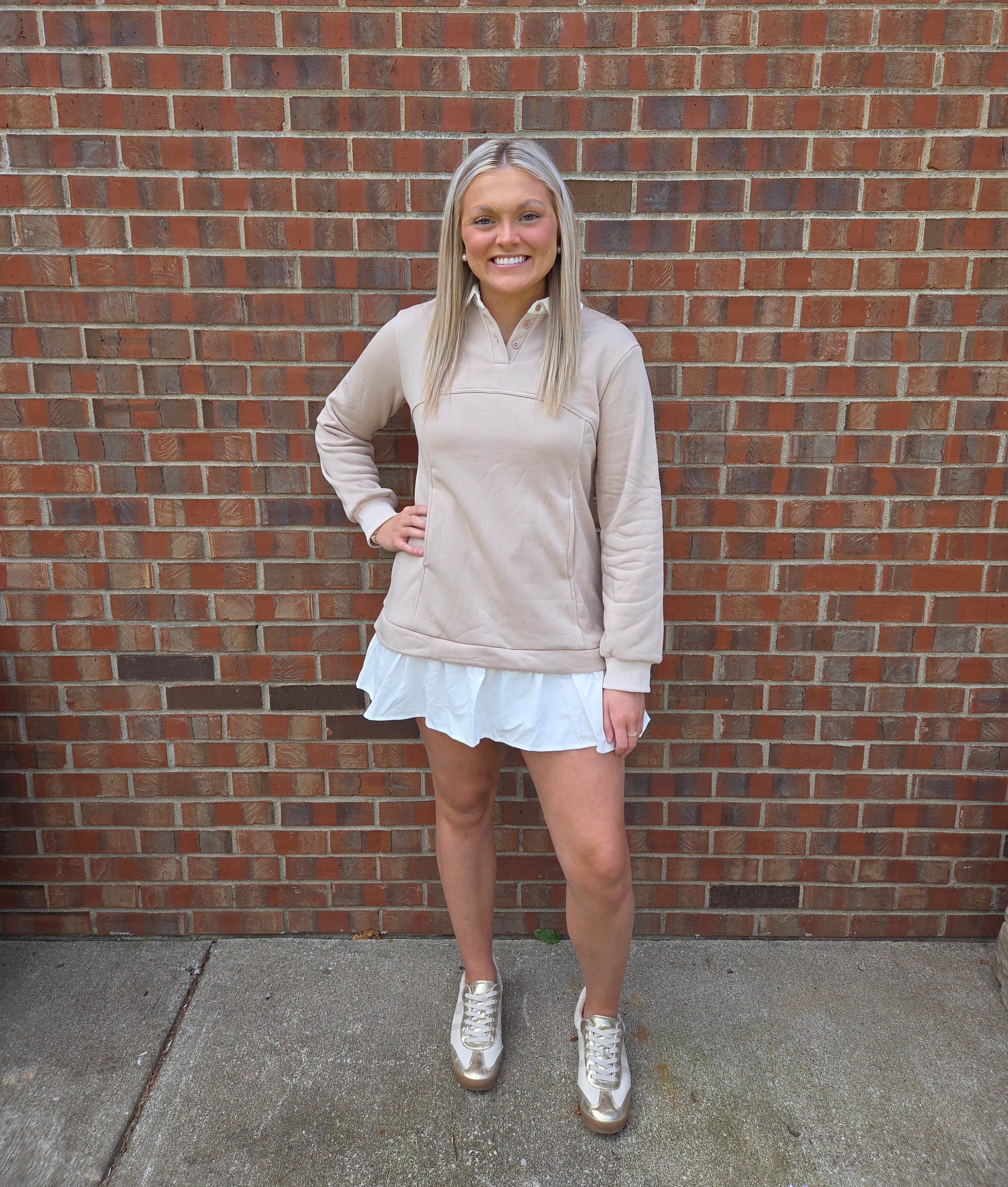 Khaki Collar Dress with pockets