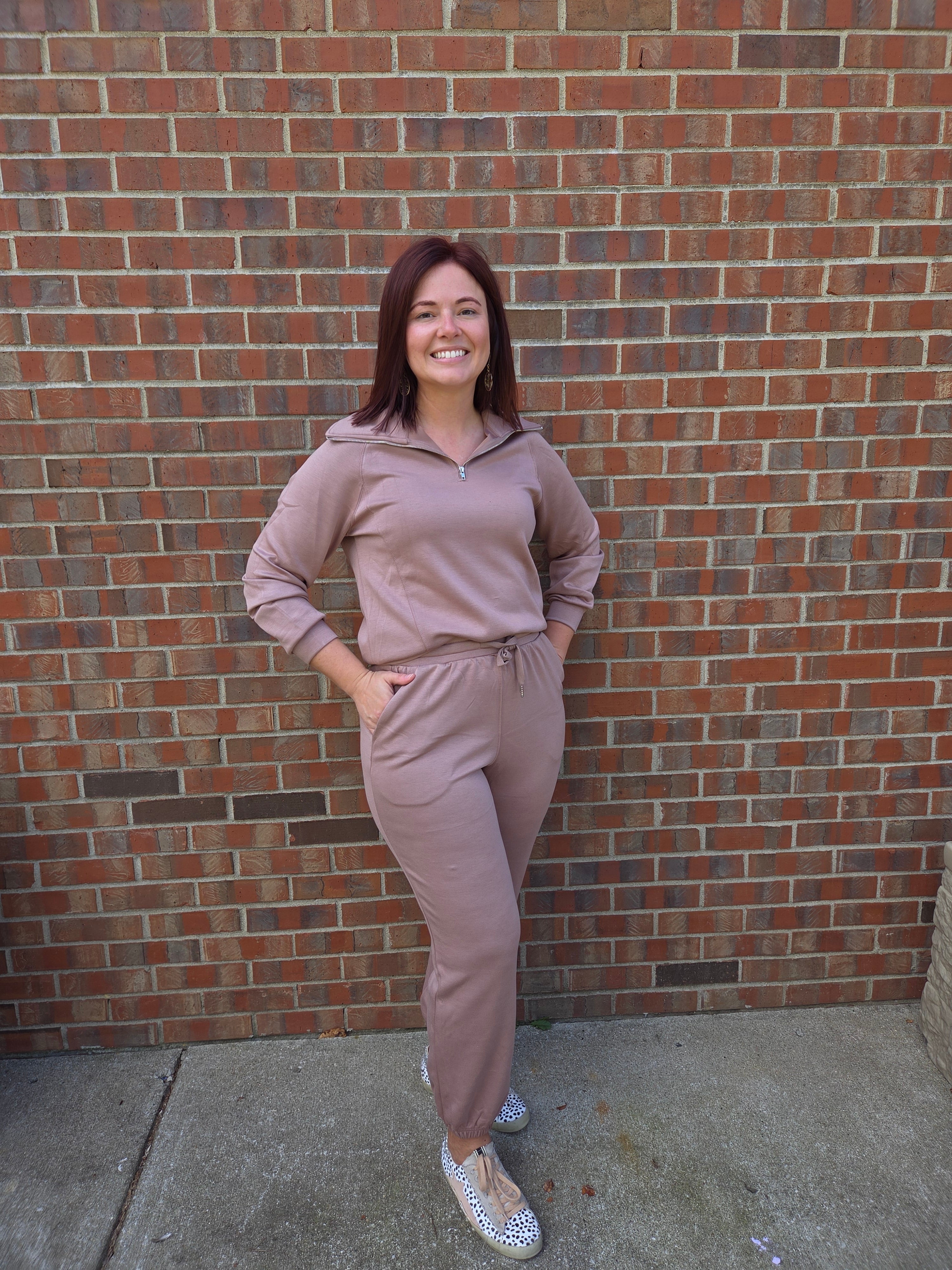 Zip Collar Long Sleeve Matching Set