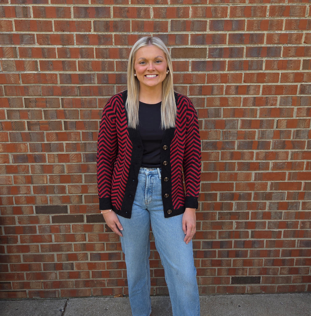 Wine/Black Stripe V Neck