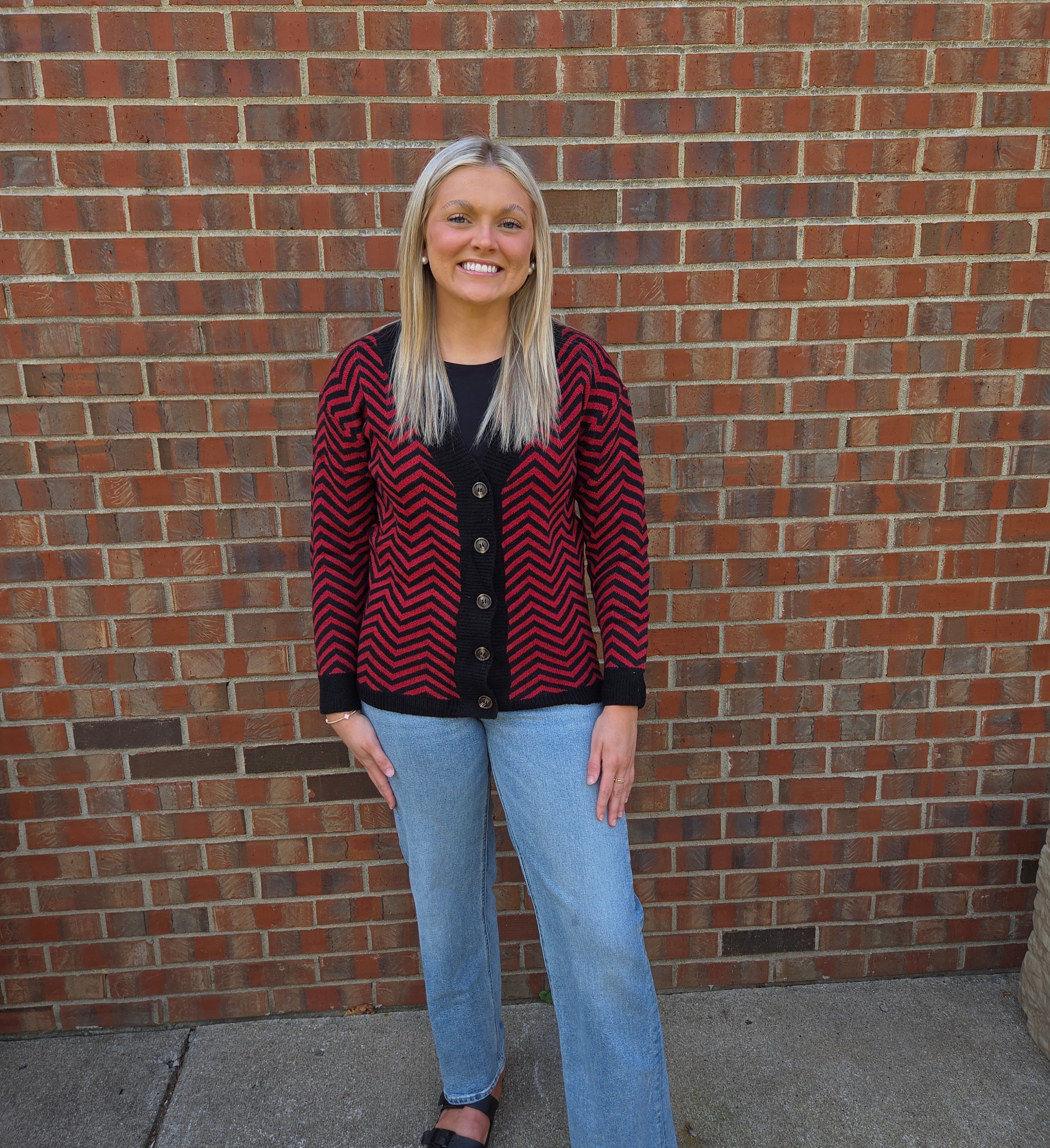 Wine/Black Stripe V Neck