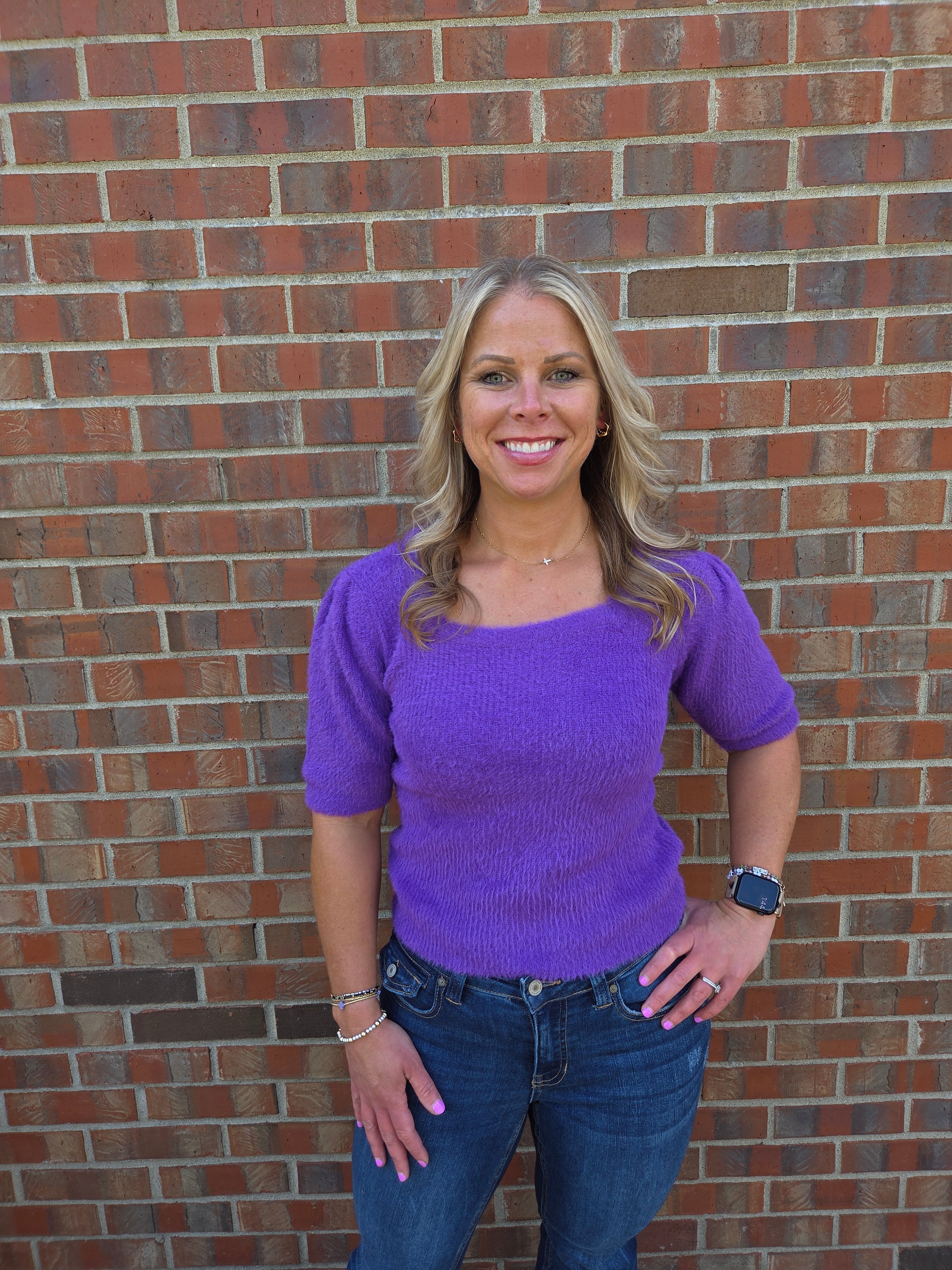Purple Fuzzy Short Leeve Top