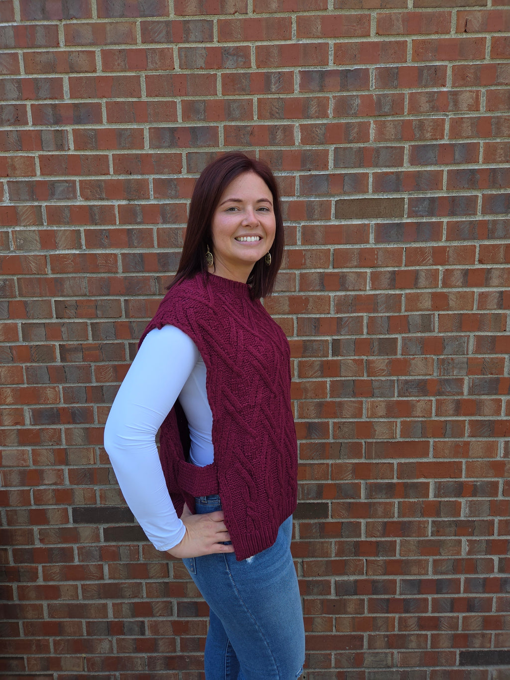 Wine Cable Knit Sweater