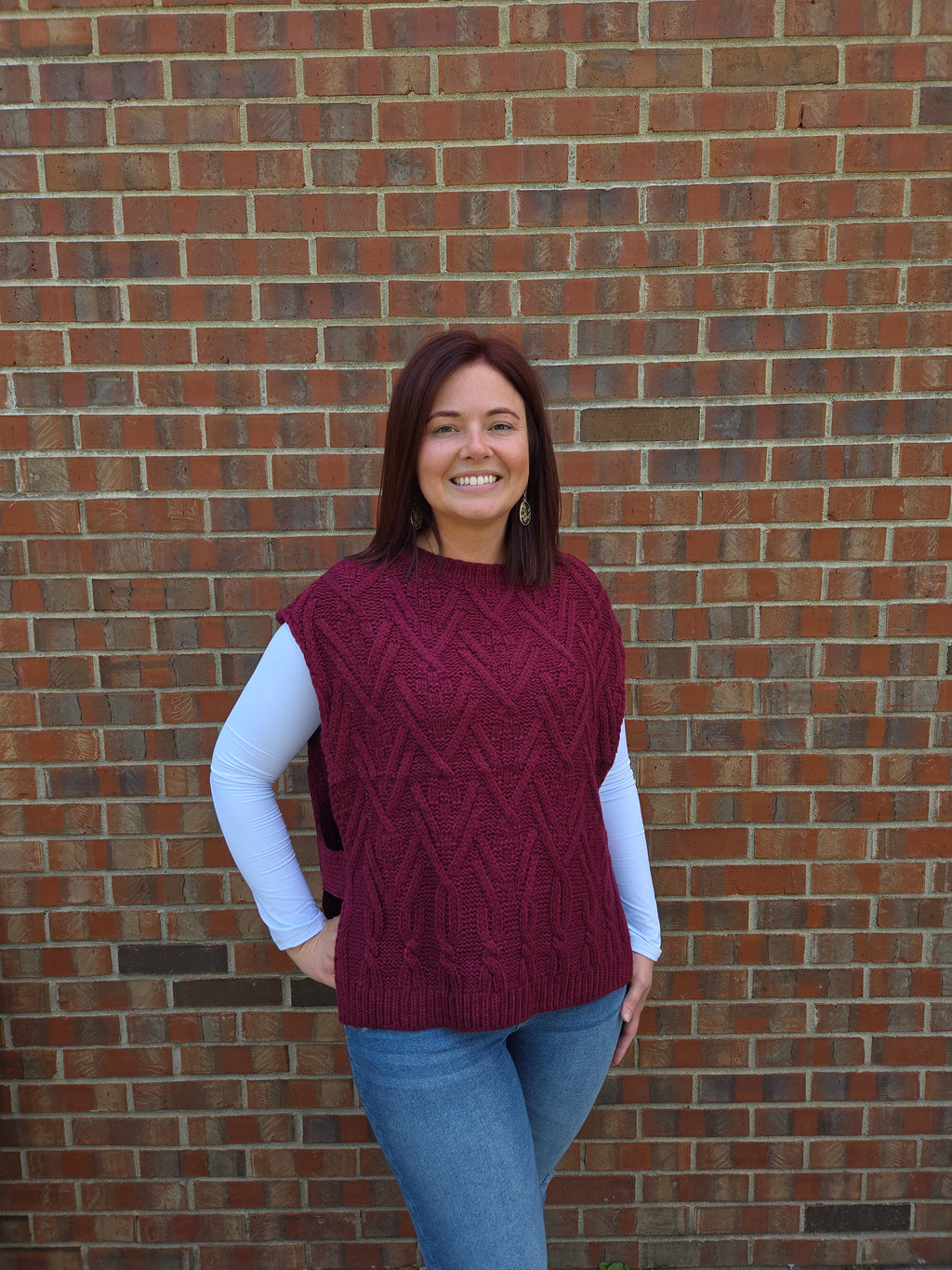 Wine Cable Knit Sweater