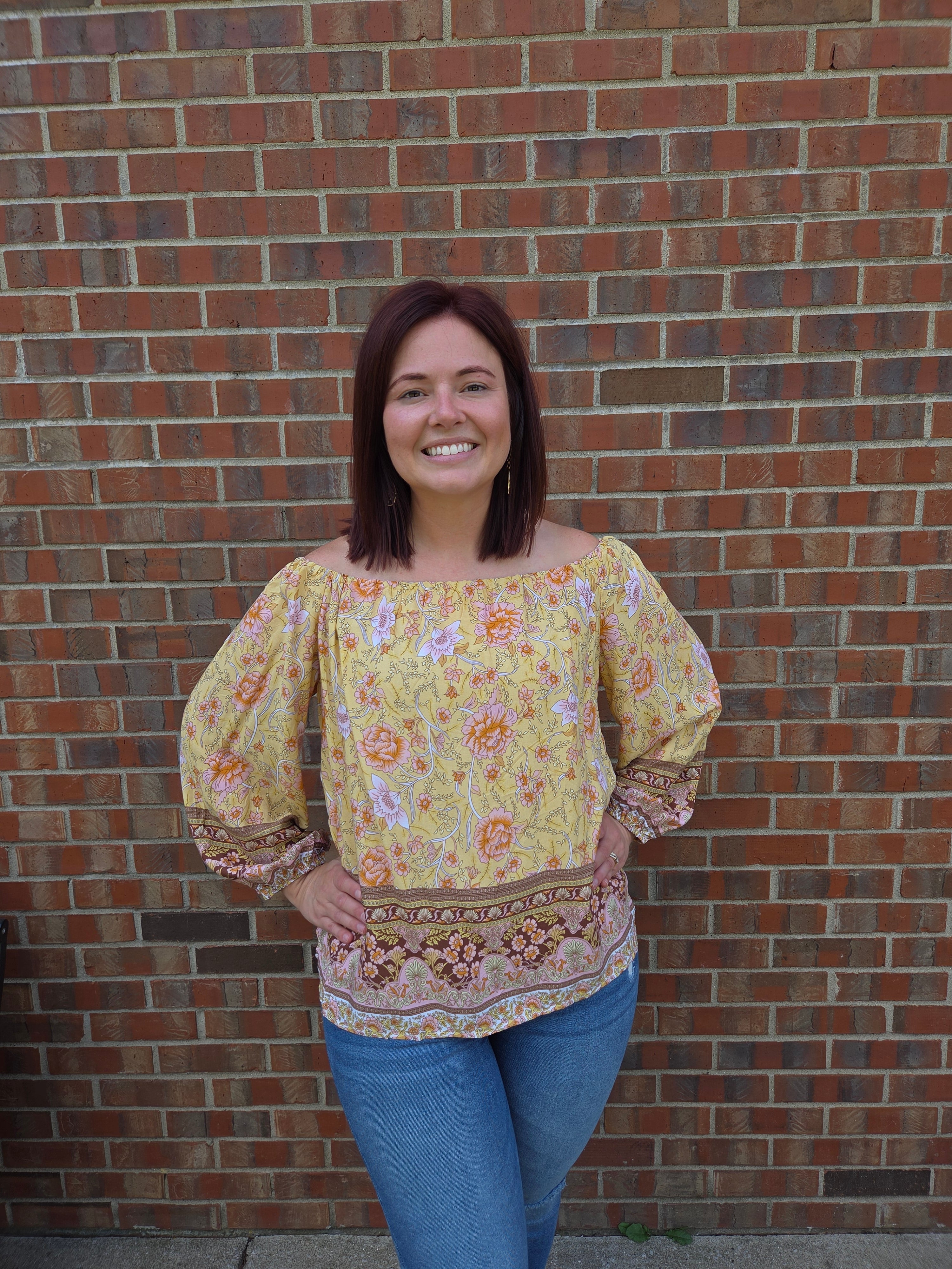 Yellow Off Shoulder Floral Shirt