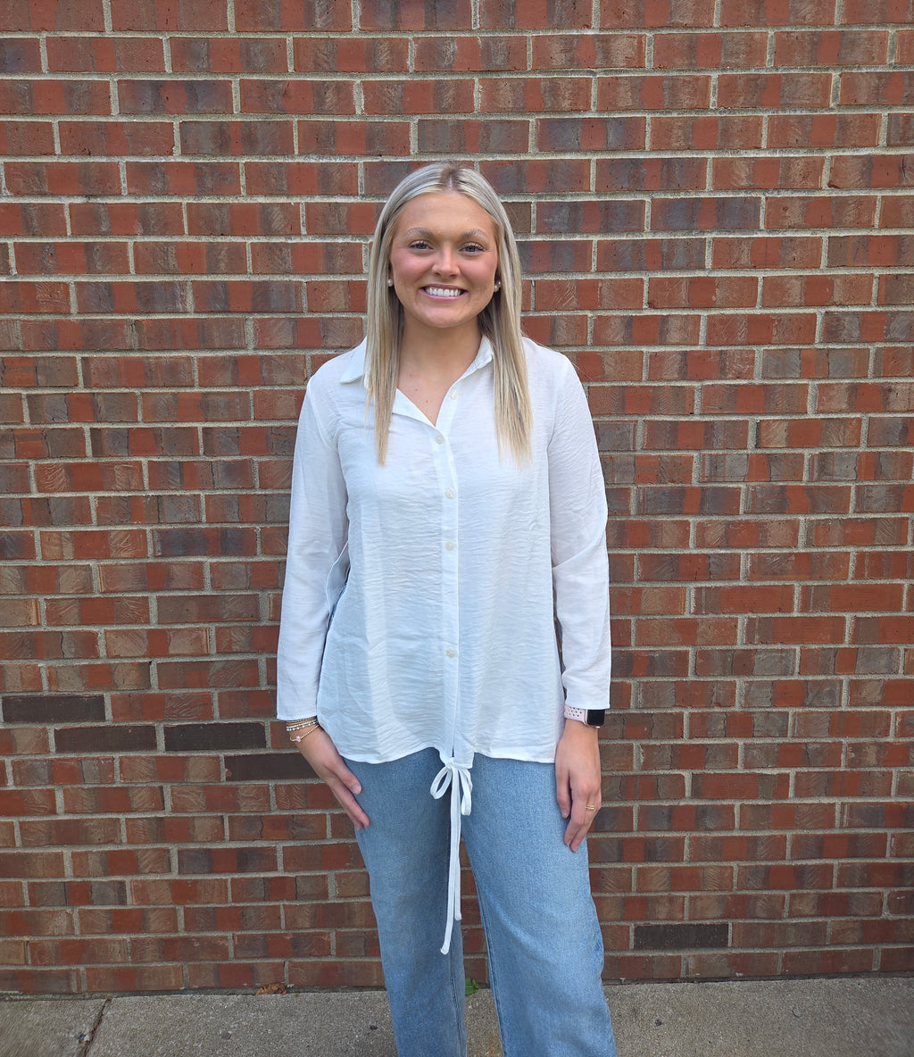 White Long Sleeve Blouse with Split Sides