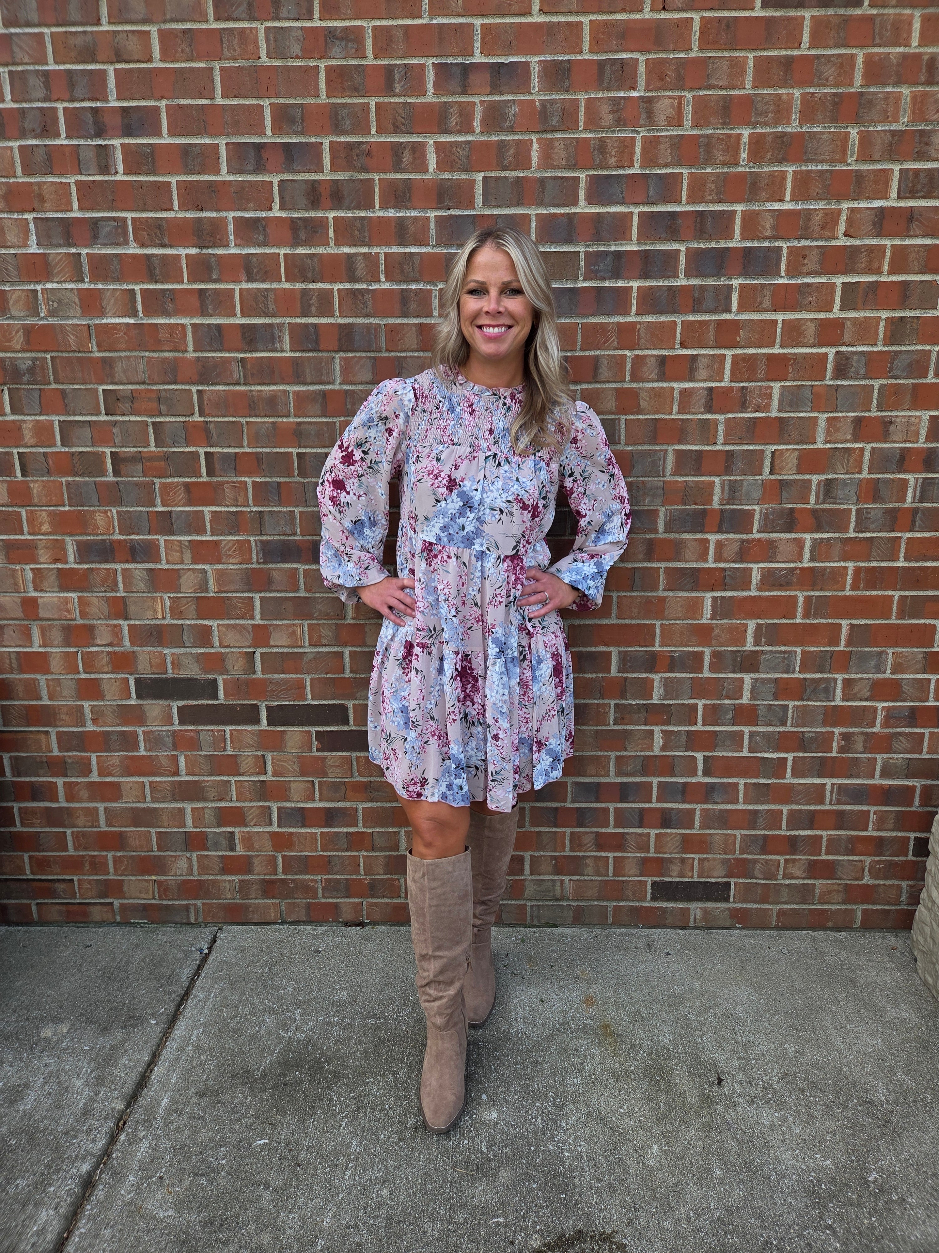Floral Pink Smock Dress
