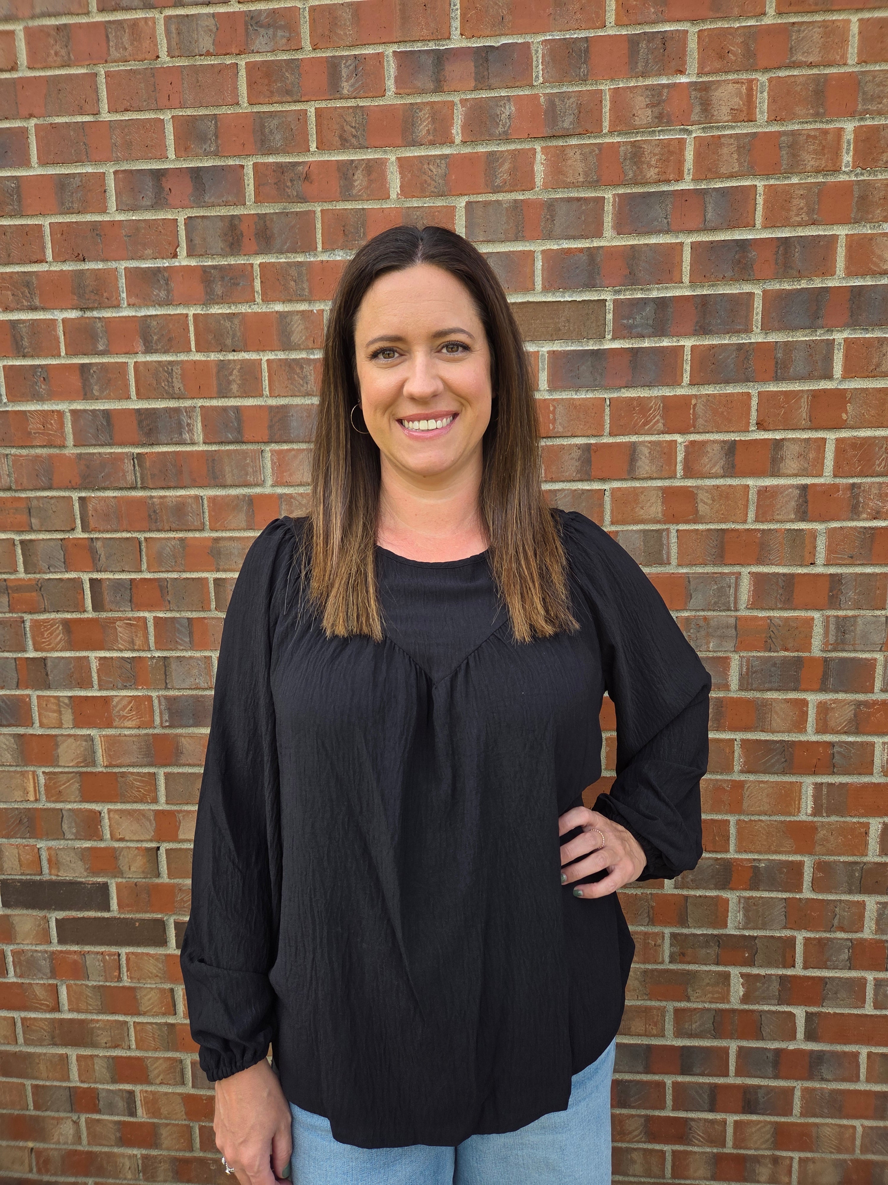 Solid Black Lantern Sleeve Shirt