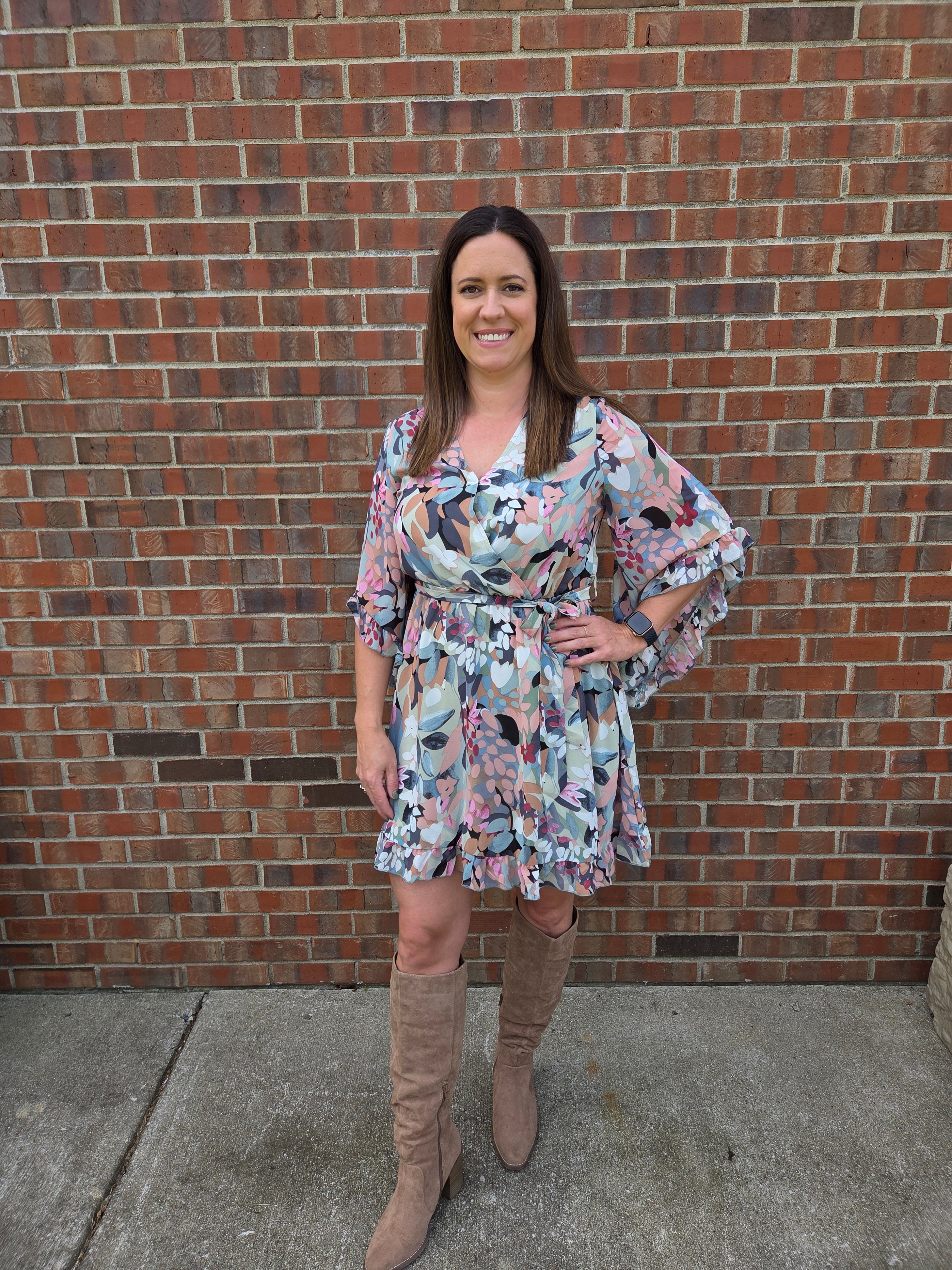 Floral Ruffle Hem Wrap Dress