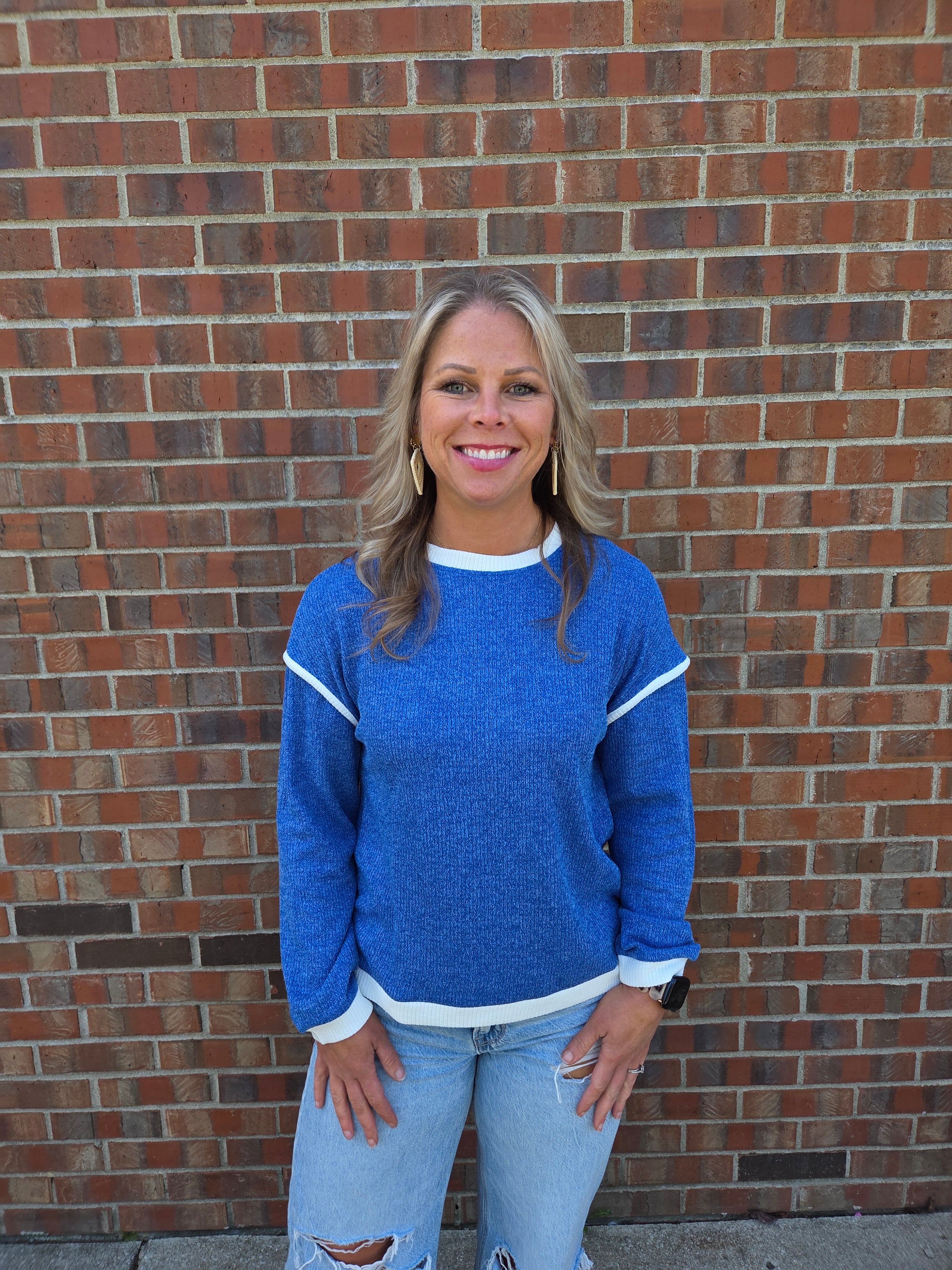 Crewneck Long Sleeve Top Blue