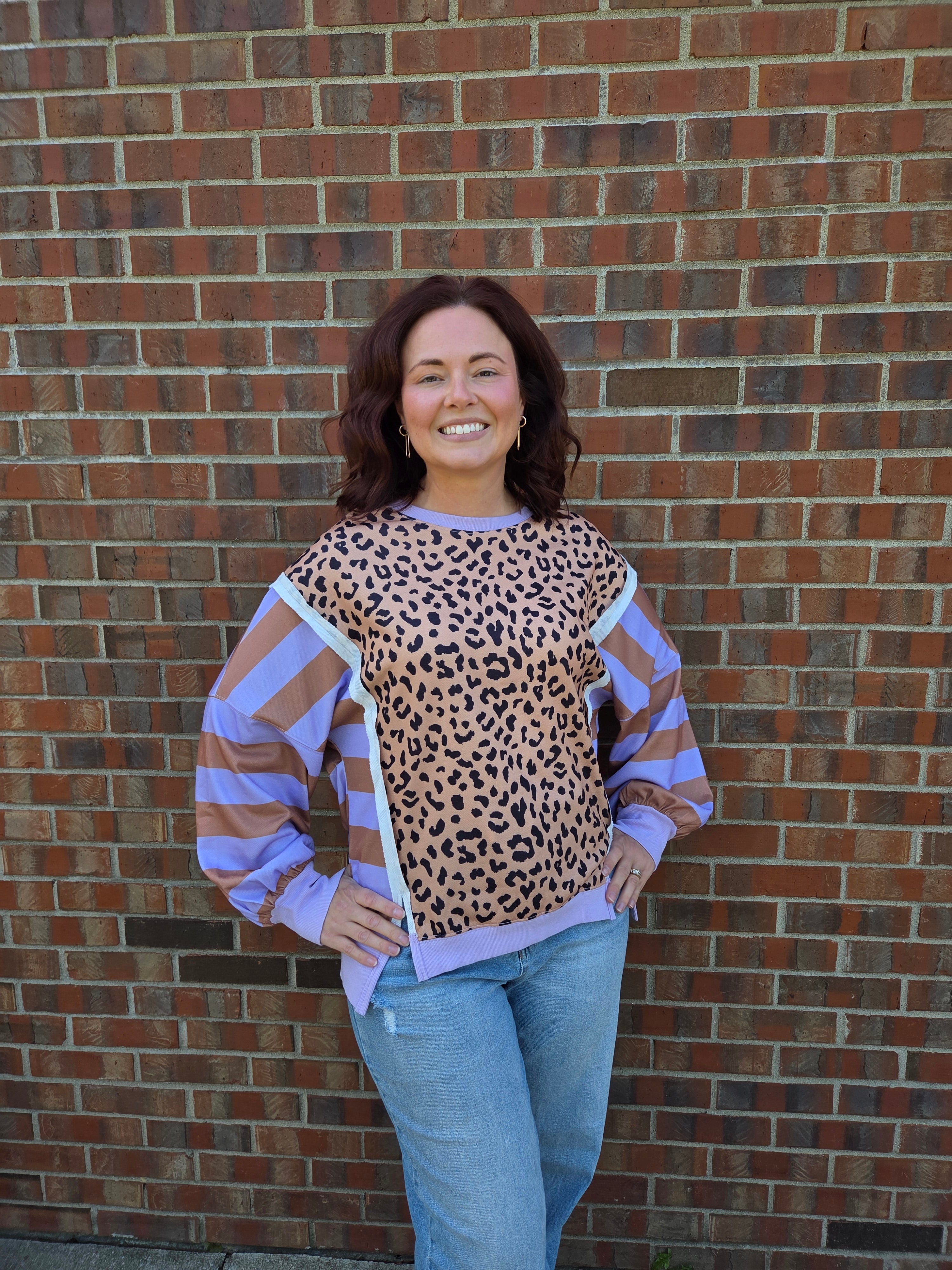 Purple Stripe Leopard Sweatshirt