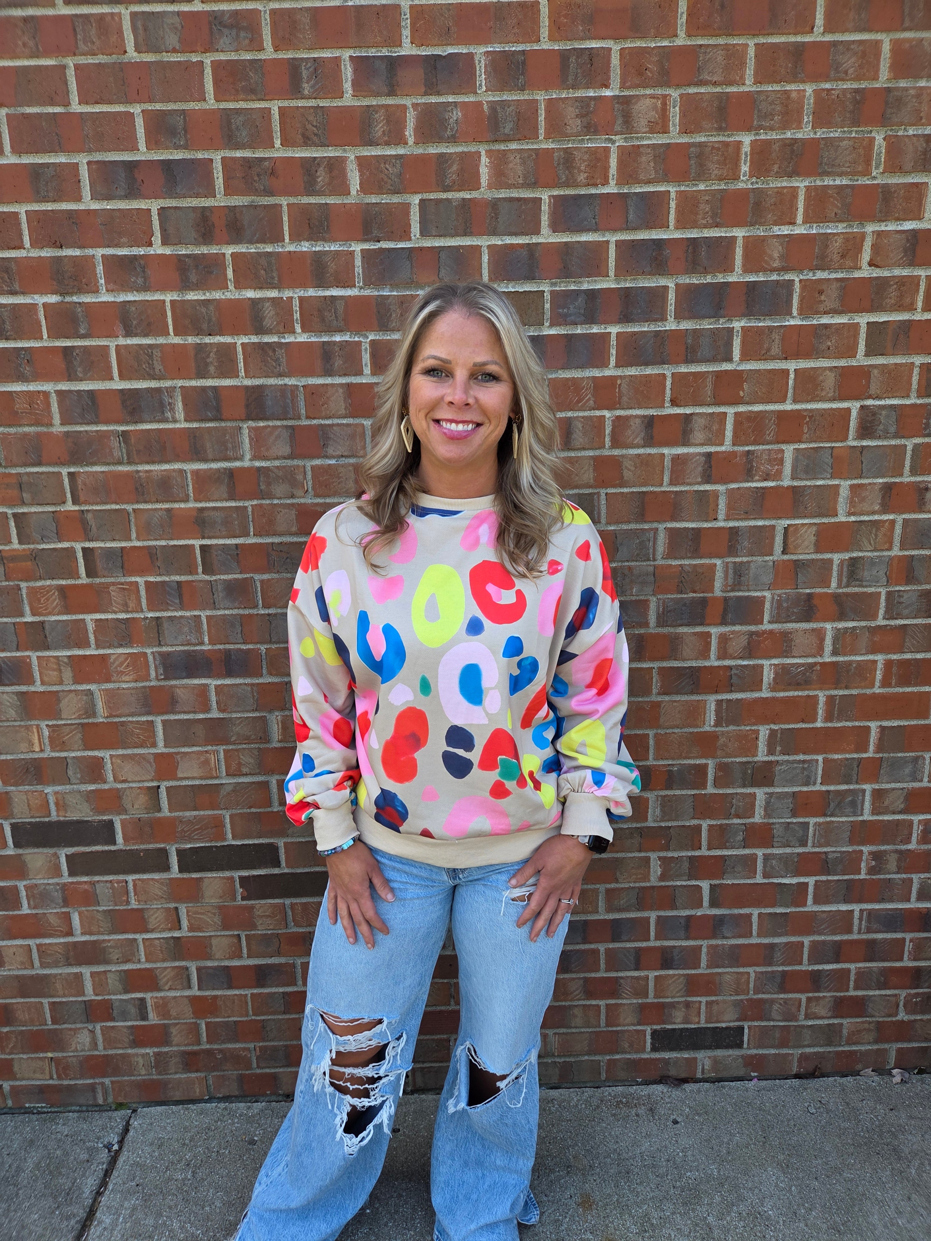 Multicolor Print Drop Shoulder Sweatshirt