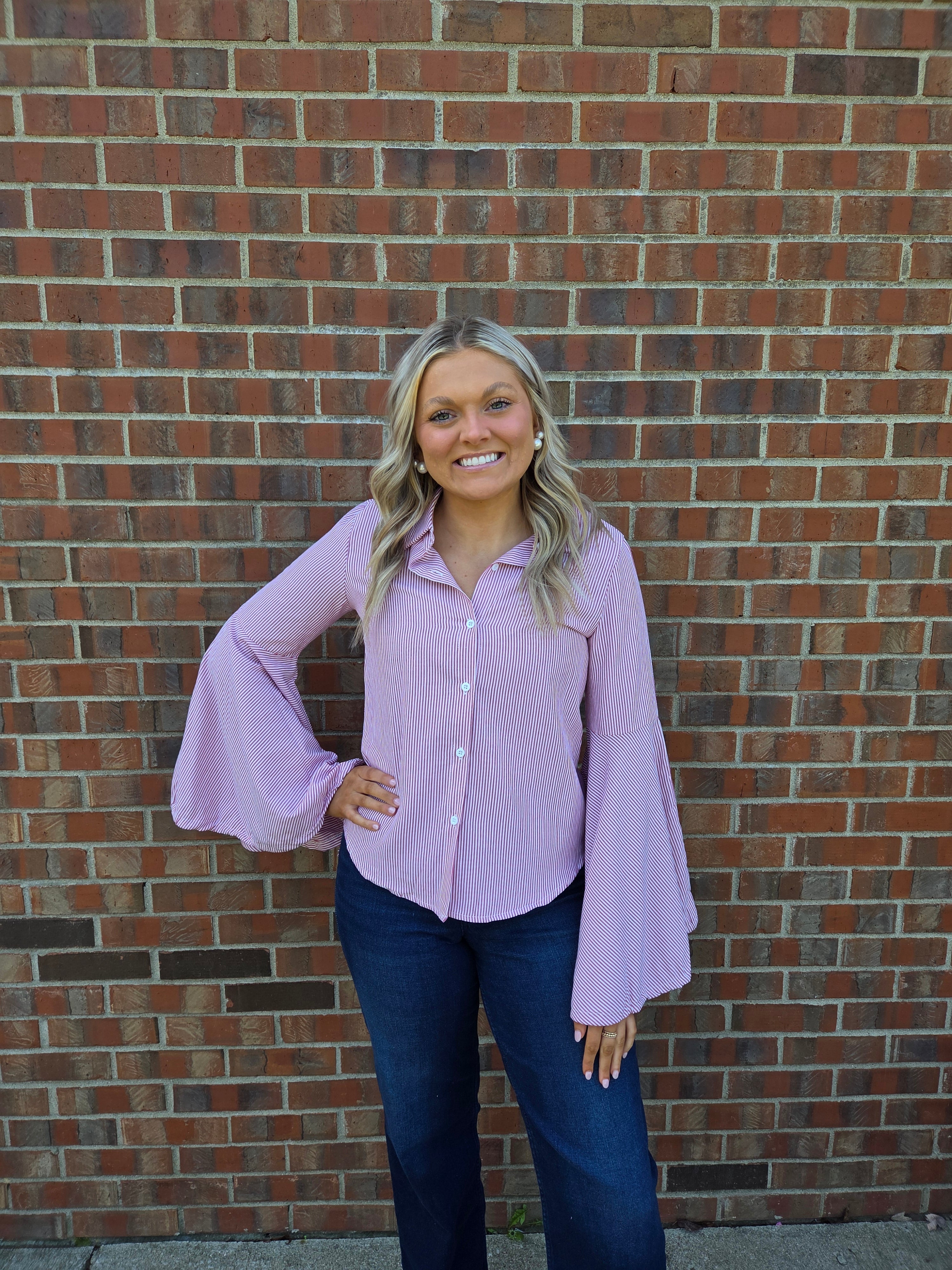 Striped Lantern Sleeve Blouse