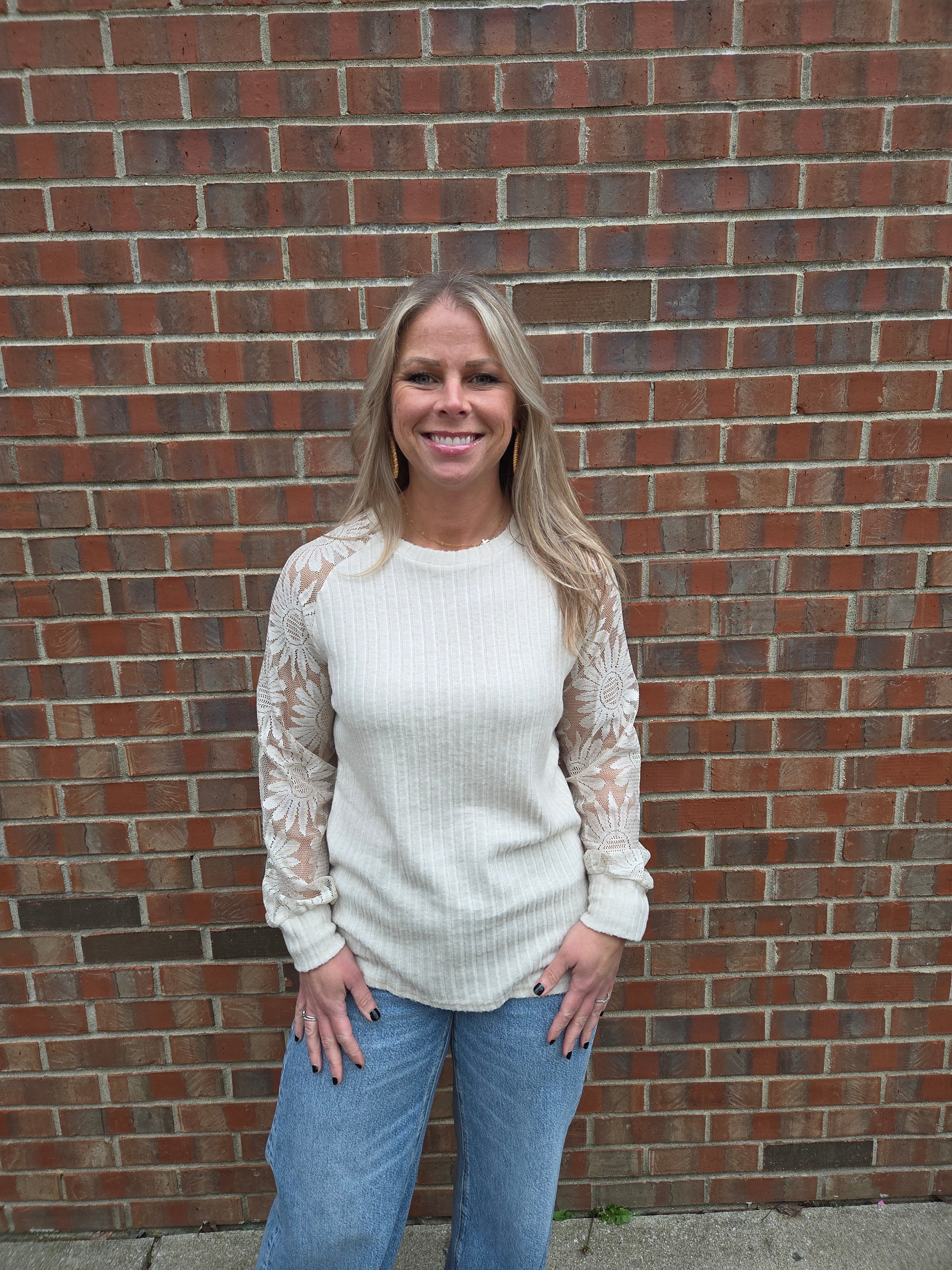 Lace Sleeve Beige Top