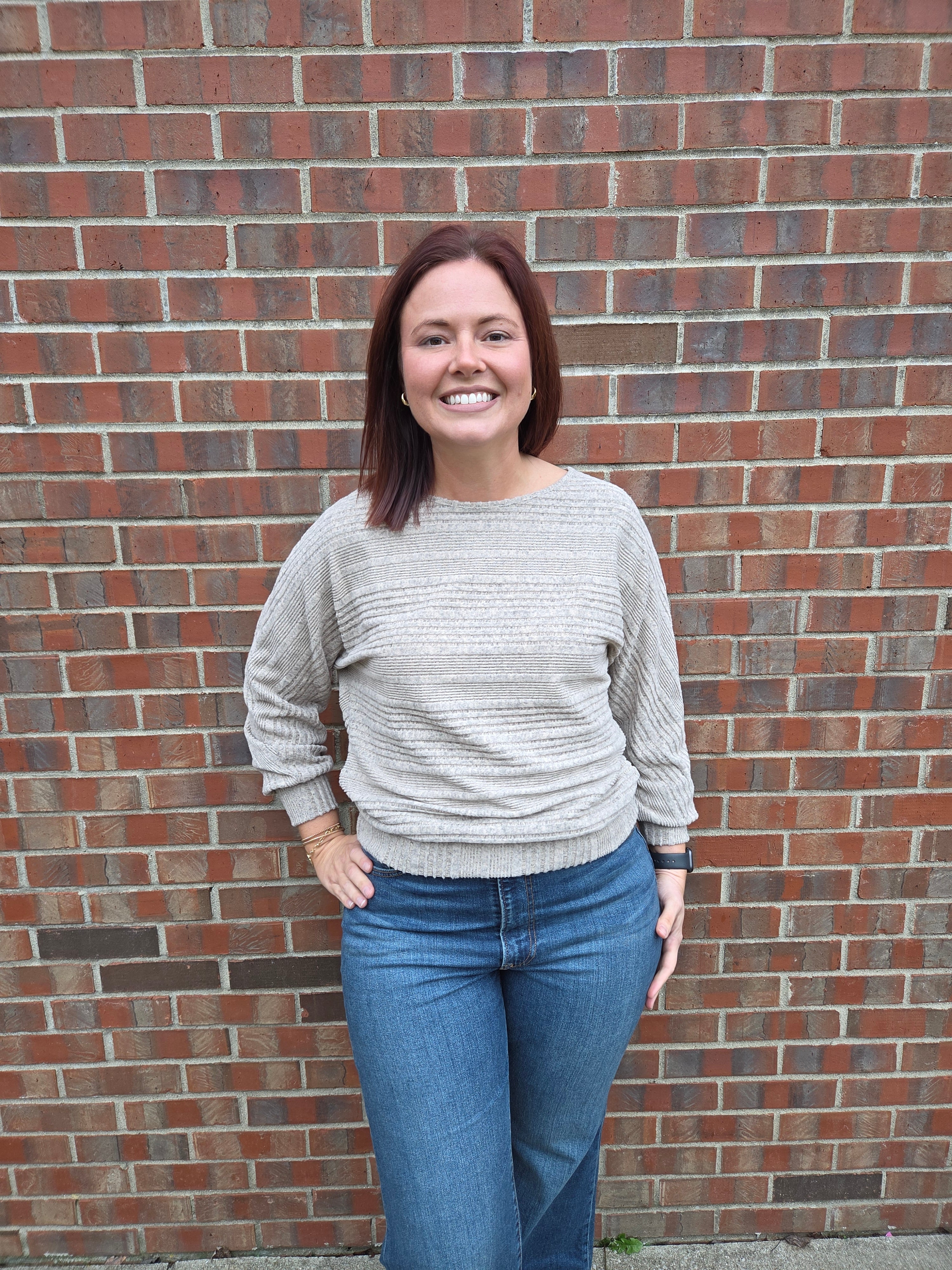 Round Neck Bat Sleeve Brown Top