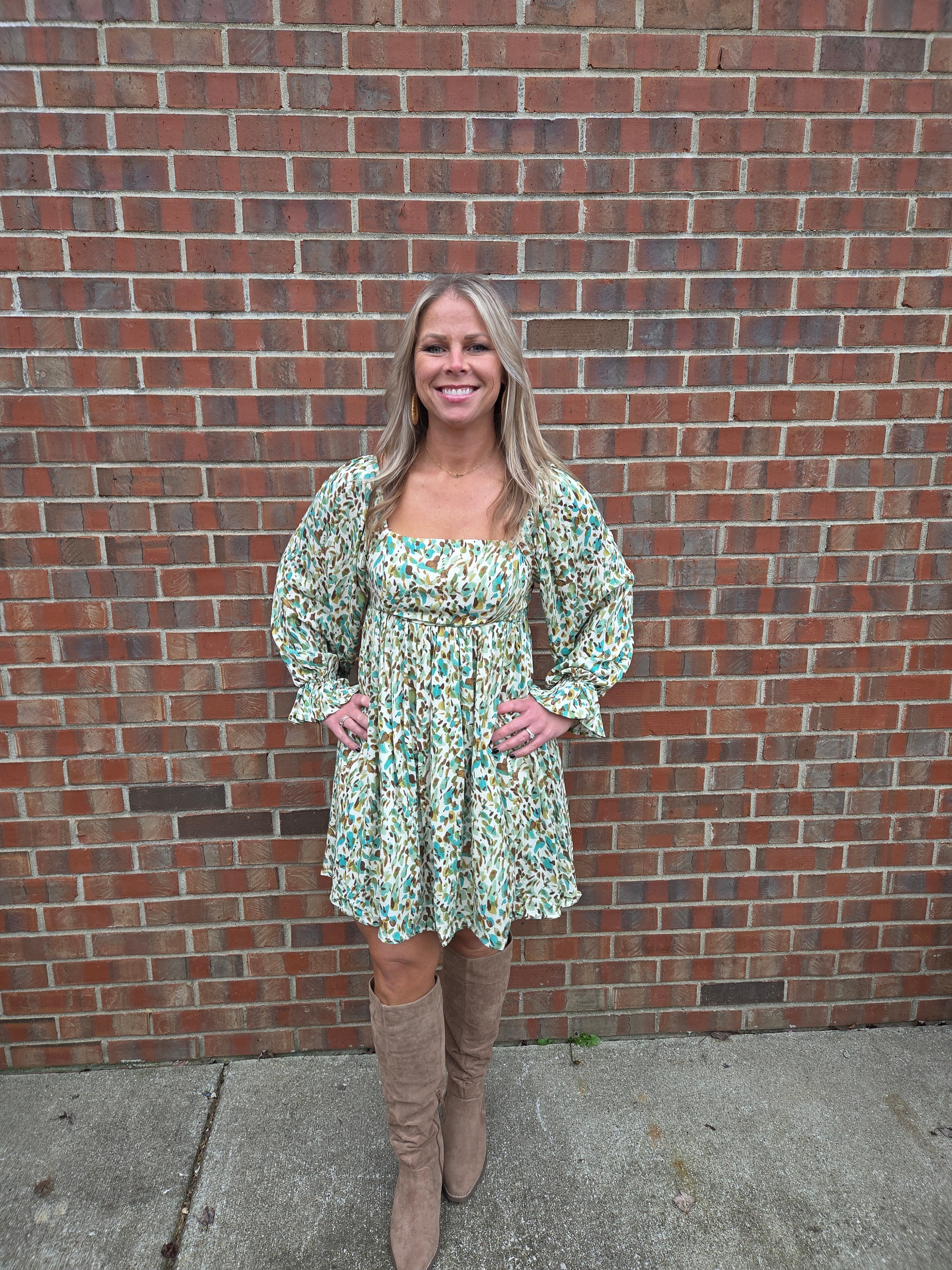 Long Sleeve Green Swing Dress