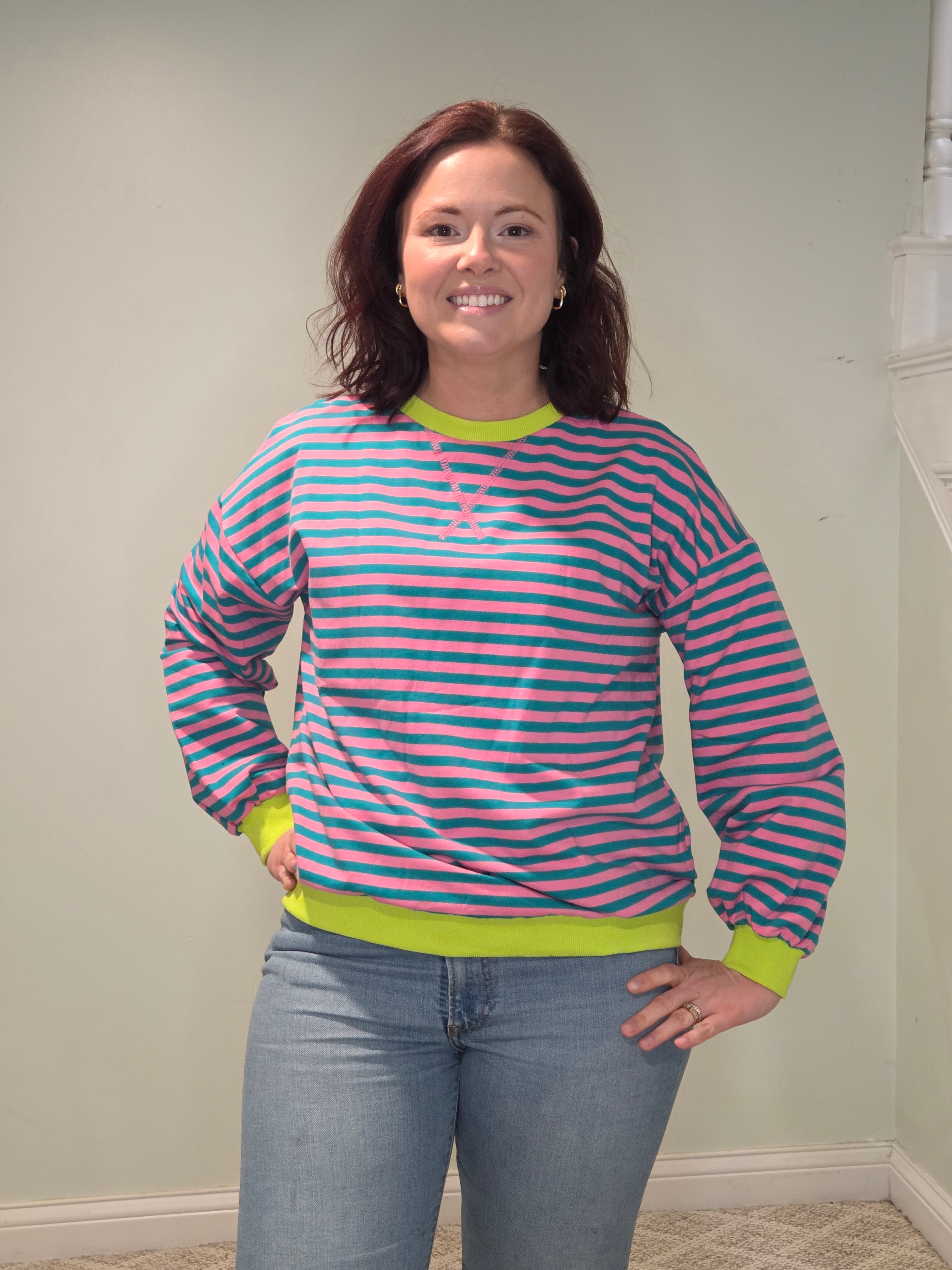 Pink Striped Crewneck Sweatshirt