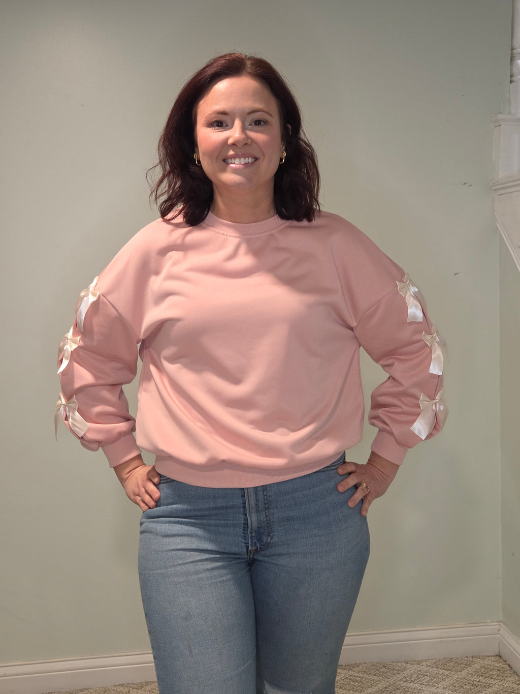 Pink Crewneck w/Bow Sleeves