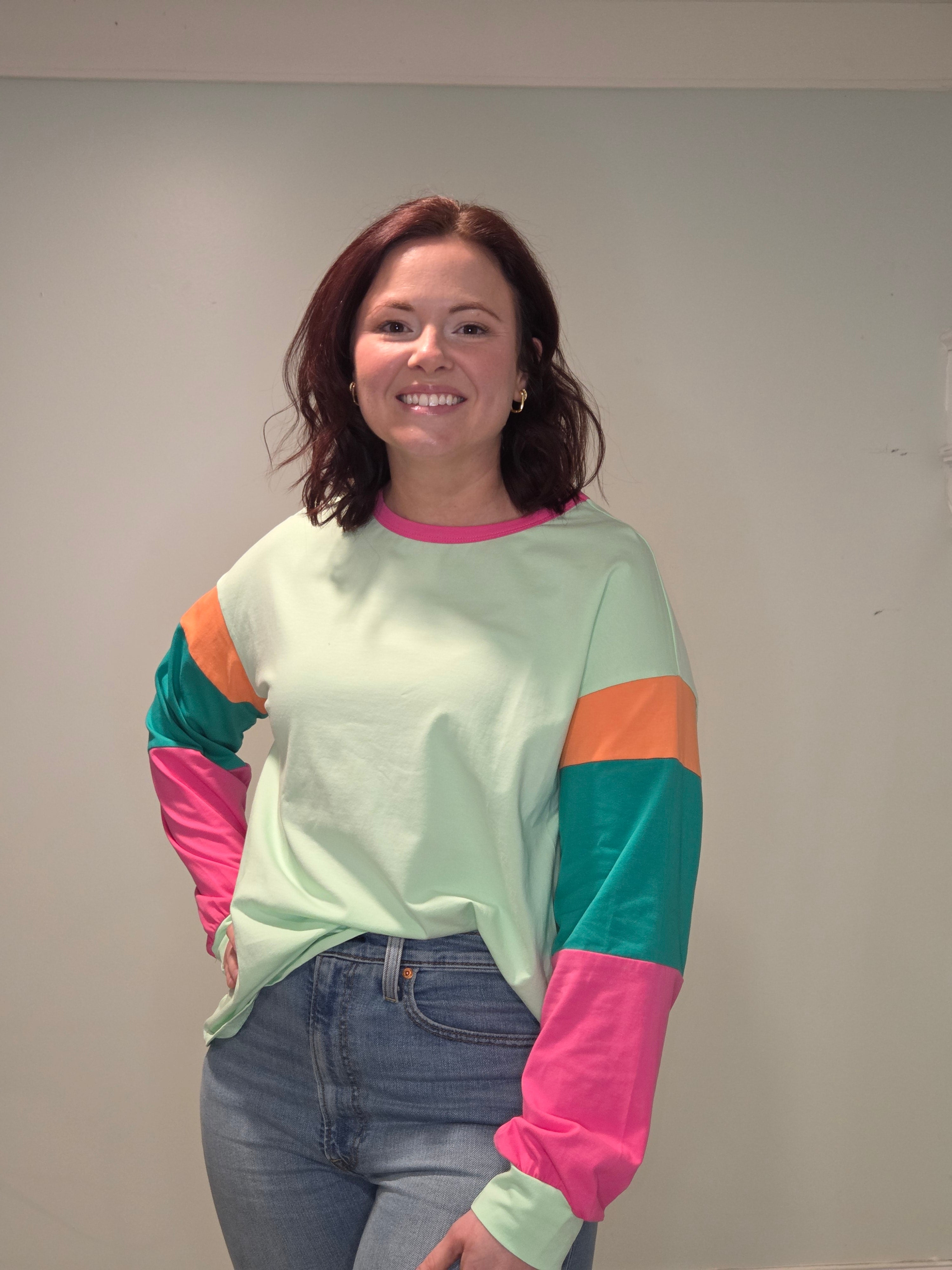 Long Sleeve Green Colorblock Shirt