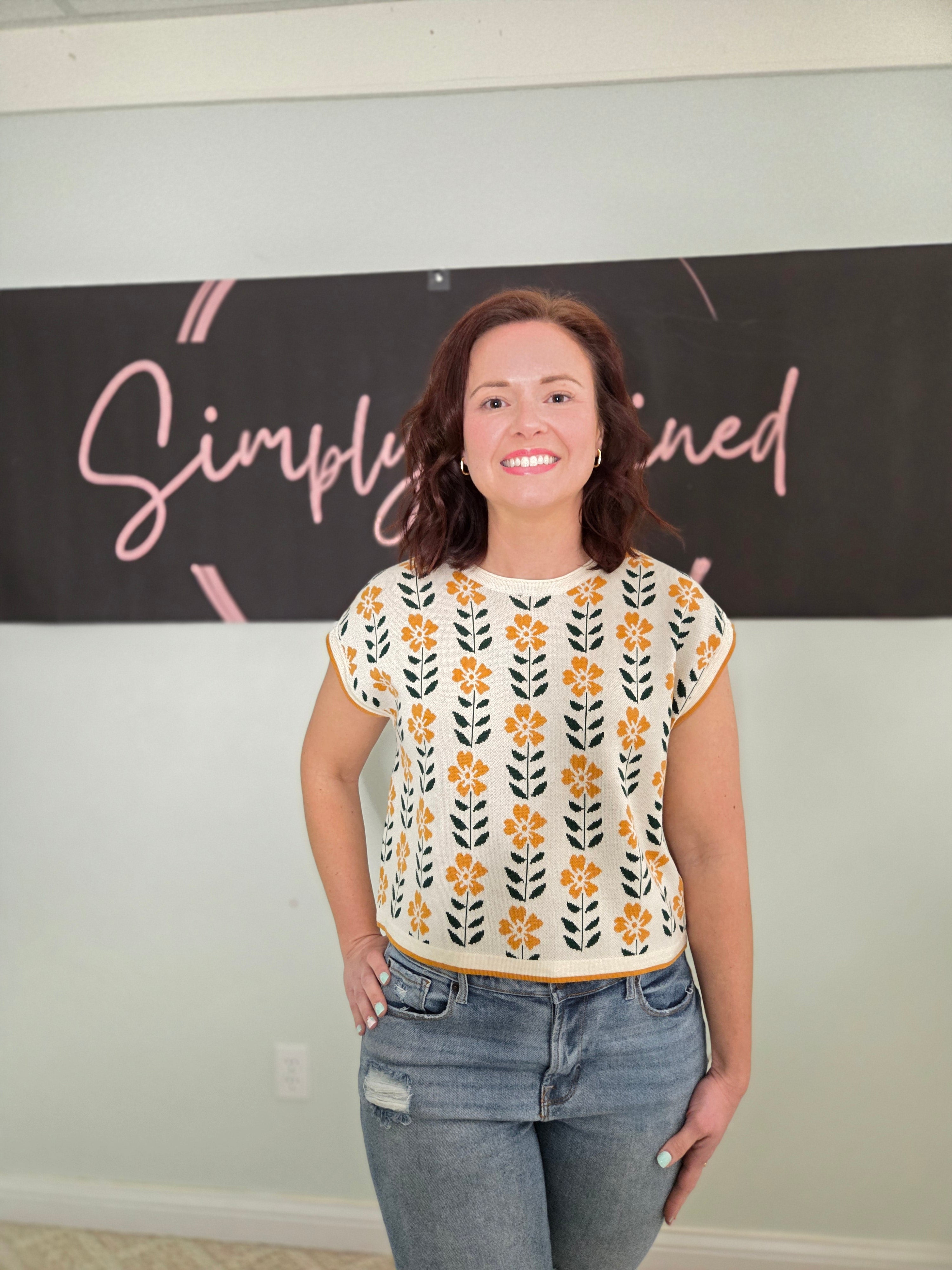 Vintage Floral Knit SS Top