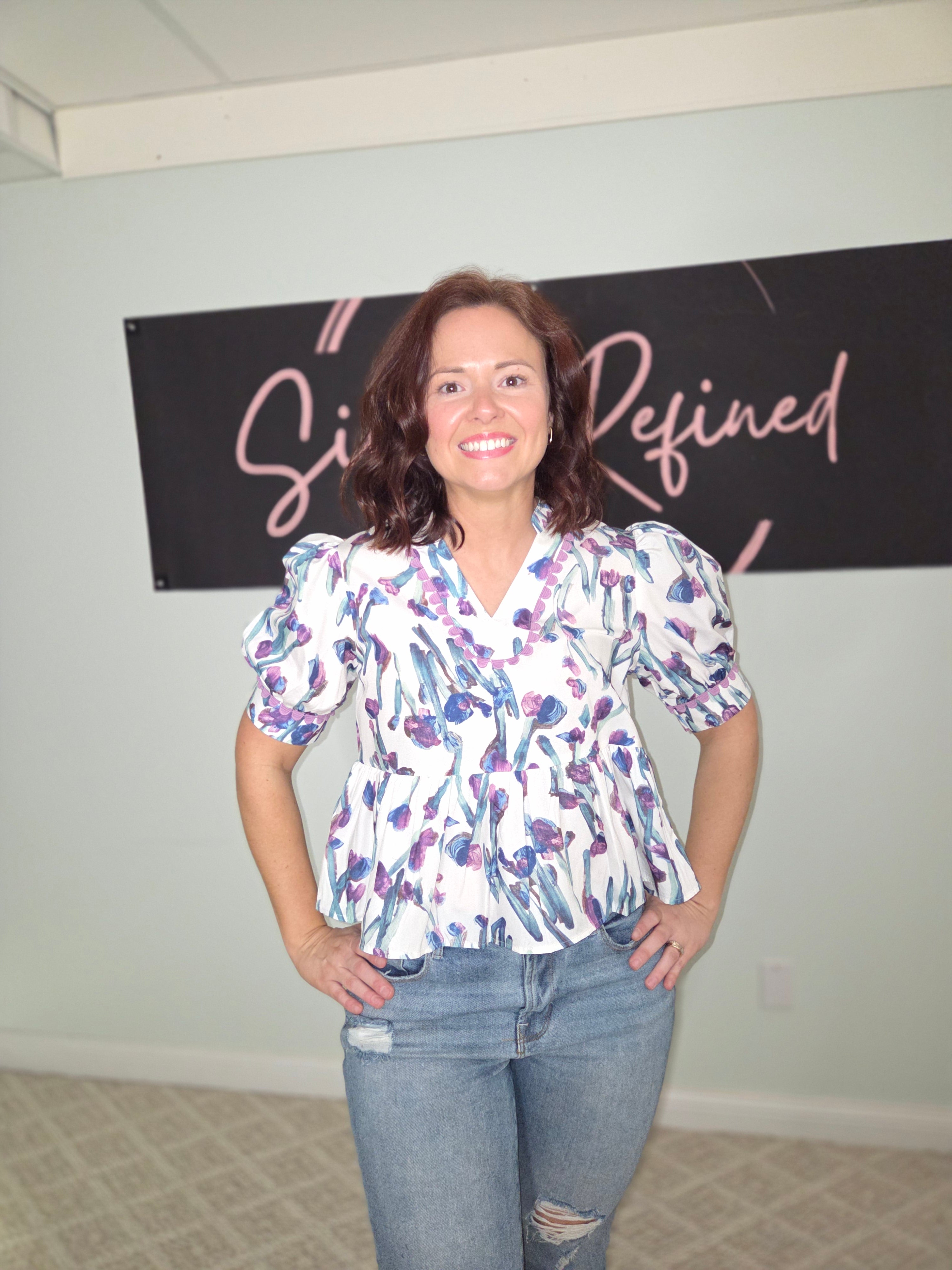 Purple Floral Short Sleeve Top