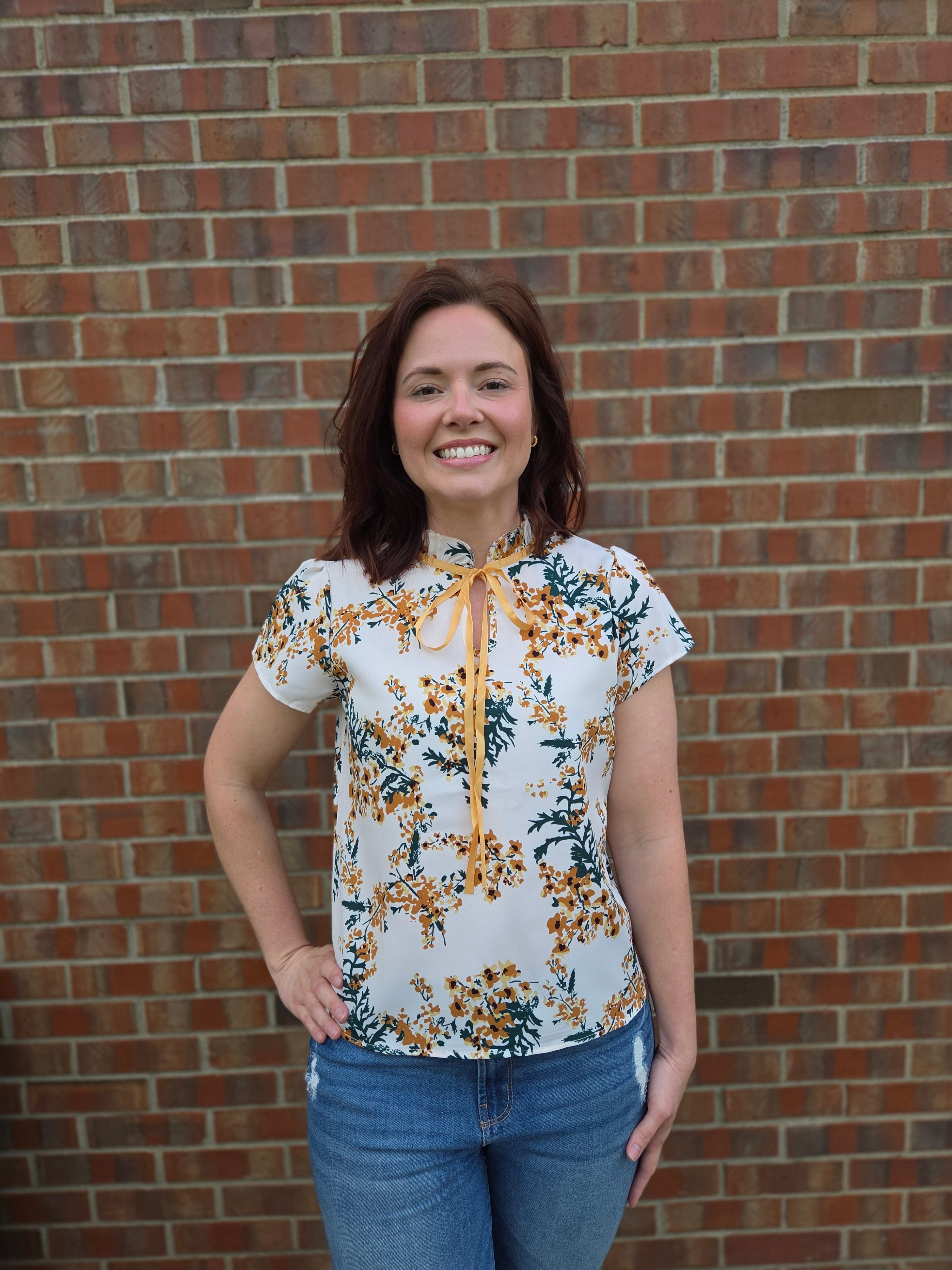 Printed Lace Up Short Sleeve Shirt