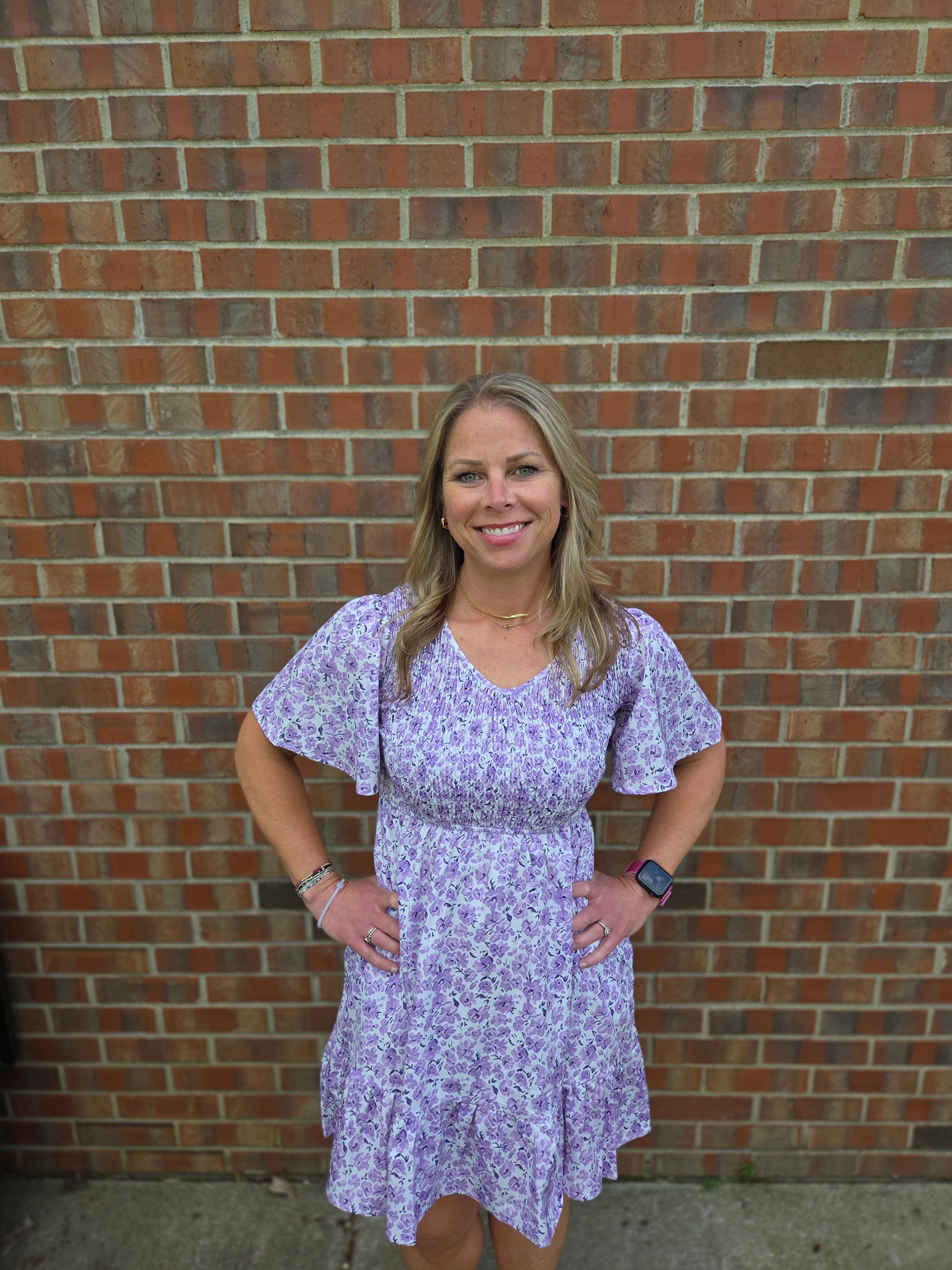 Purple Vneck Short Sleeve Dress
