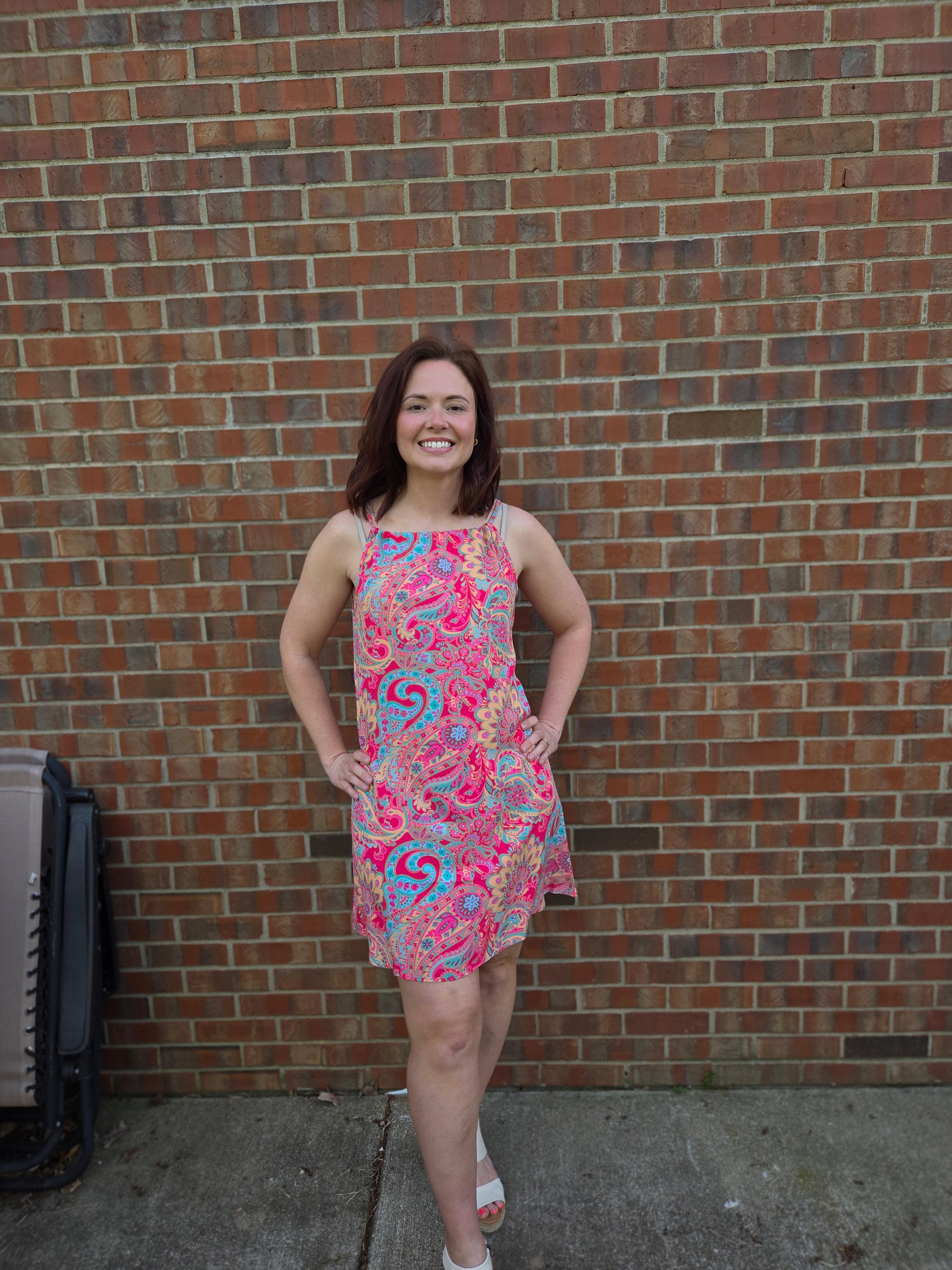 Pink Sleeveless Printed Dress