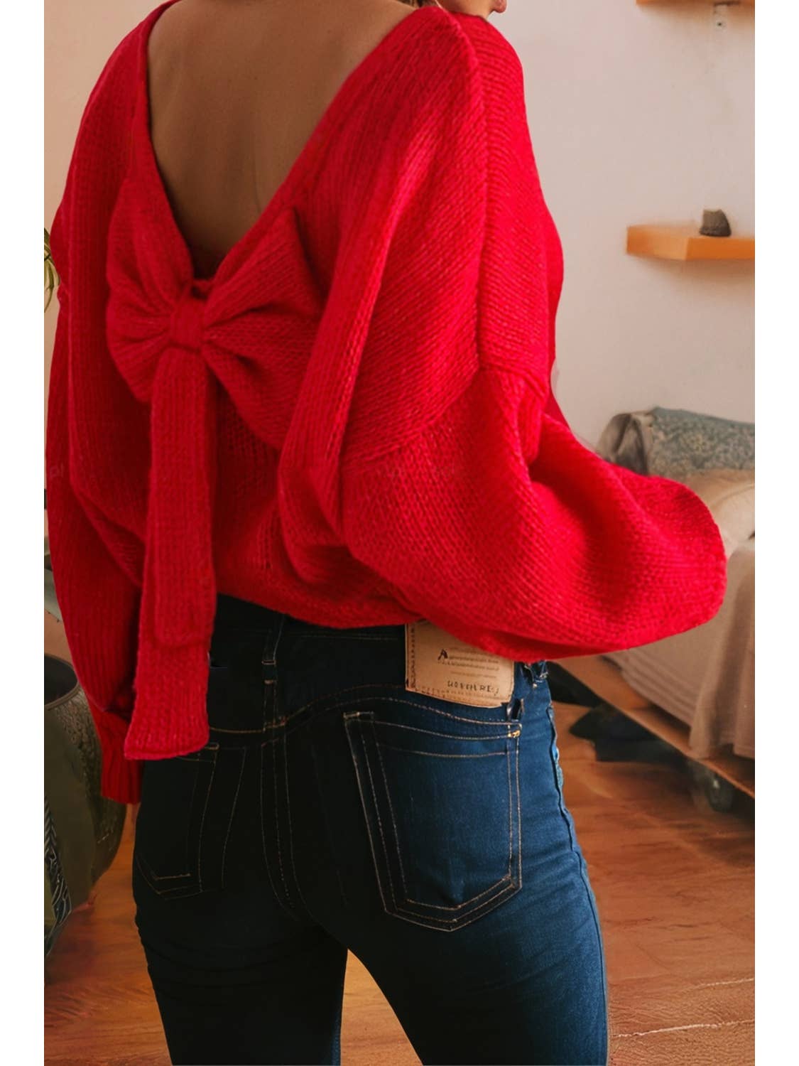 Backless Bubble Sleeve Festive Sweater