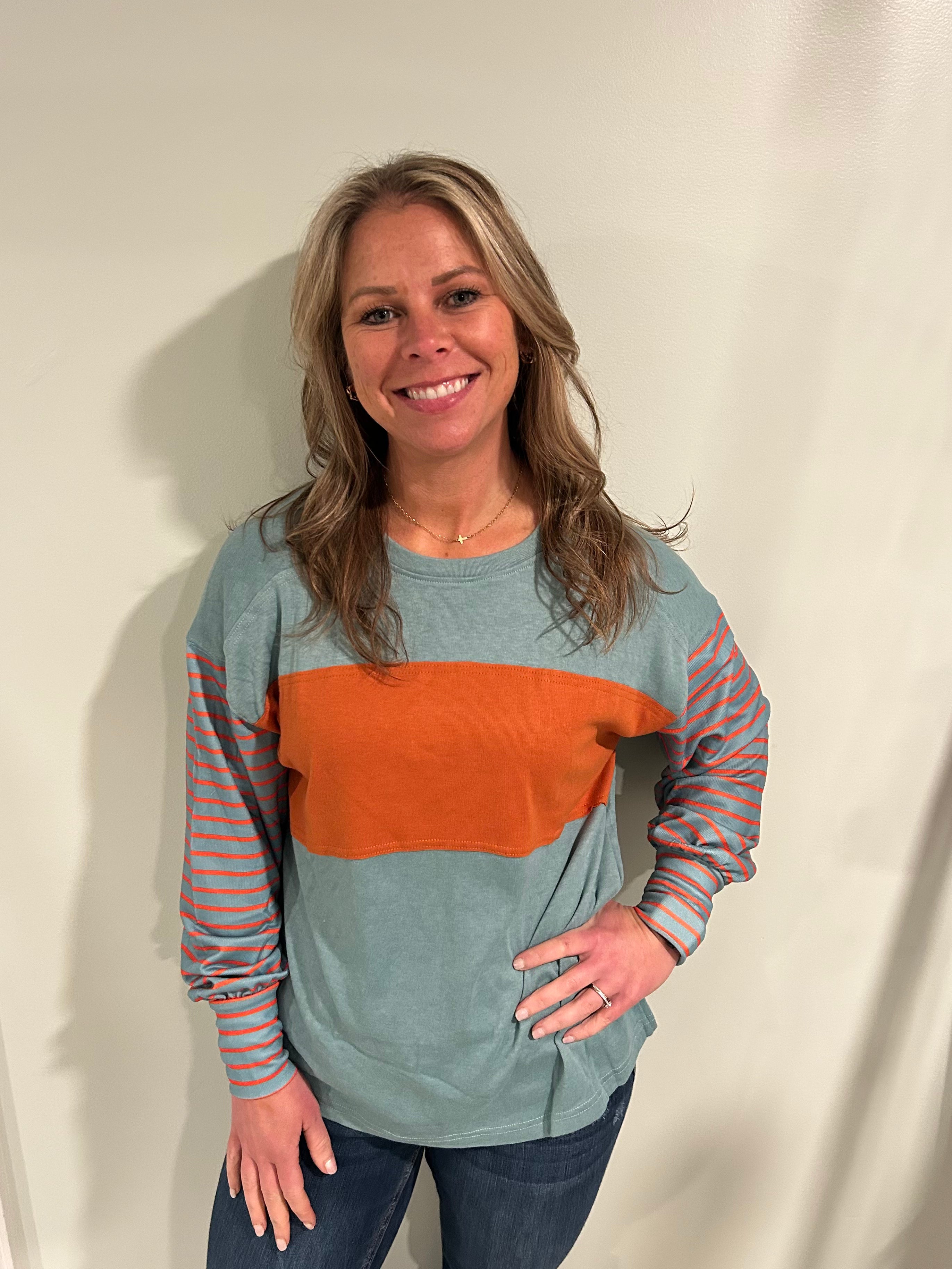 Striped Bishop Sleeve Top
