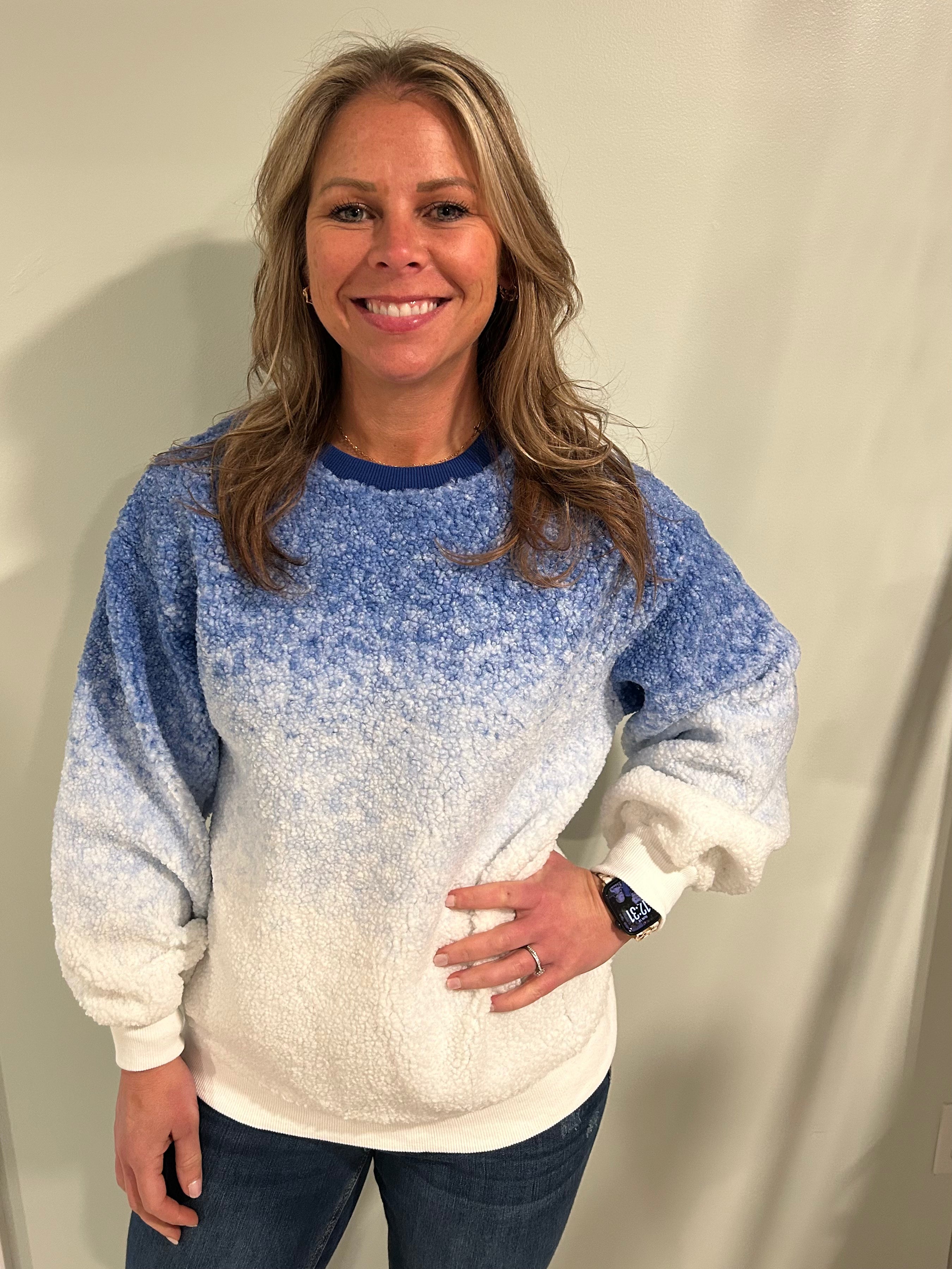 Soft Fleece Ombre Sweatshirt-Blue