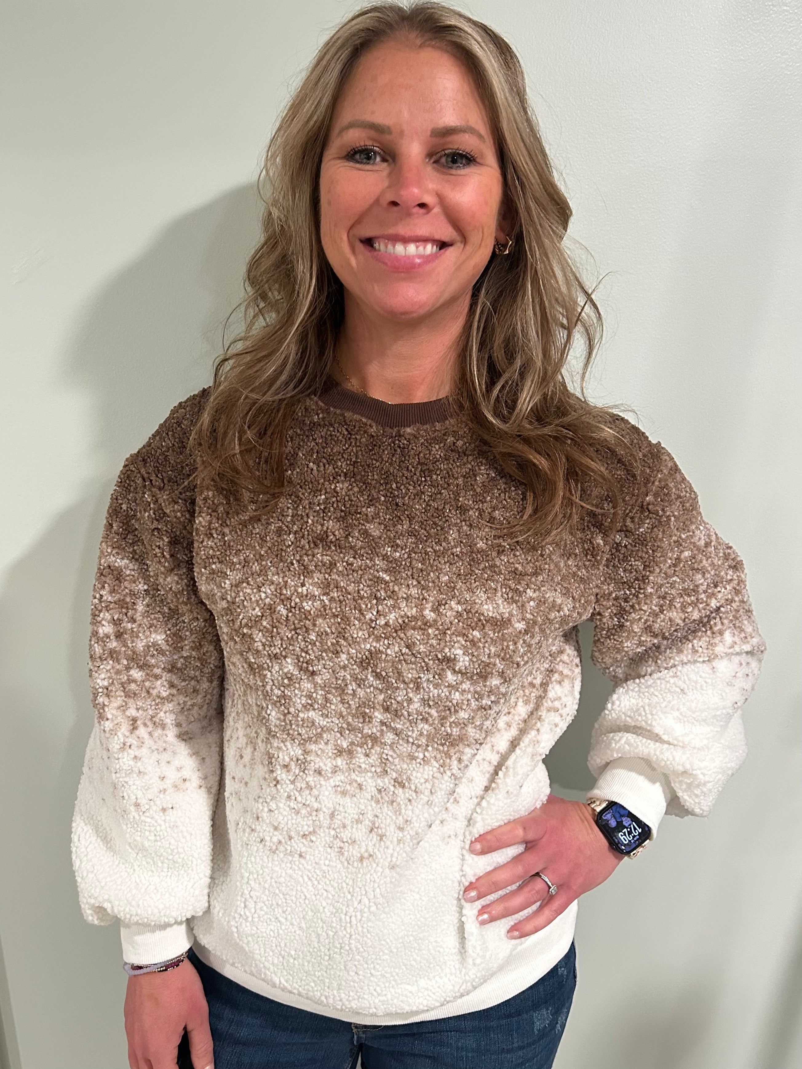Soft Fleece Ombre Crewneck -Chocolate