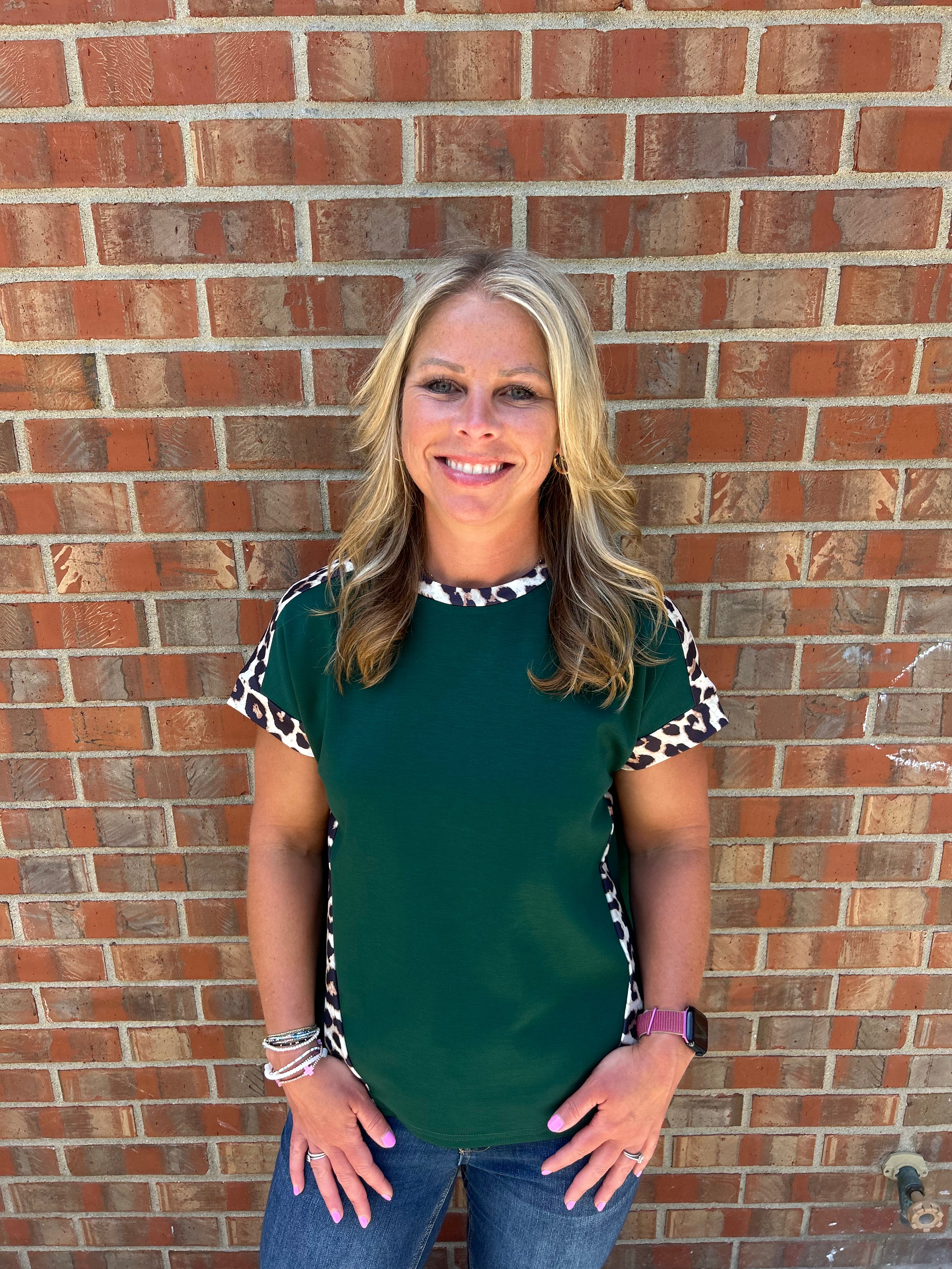 Green Leopard Trim TShirt