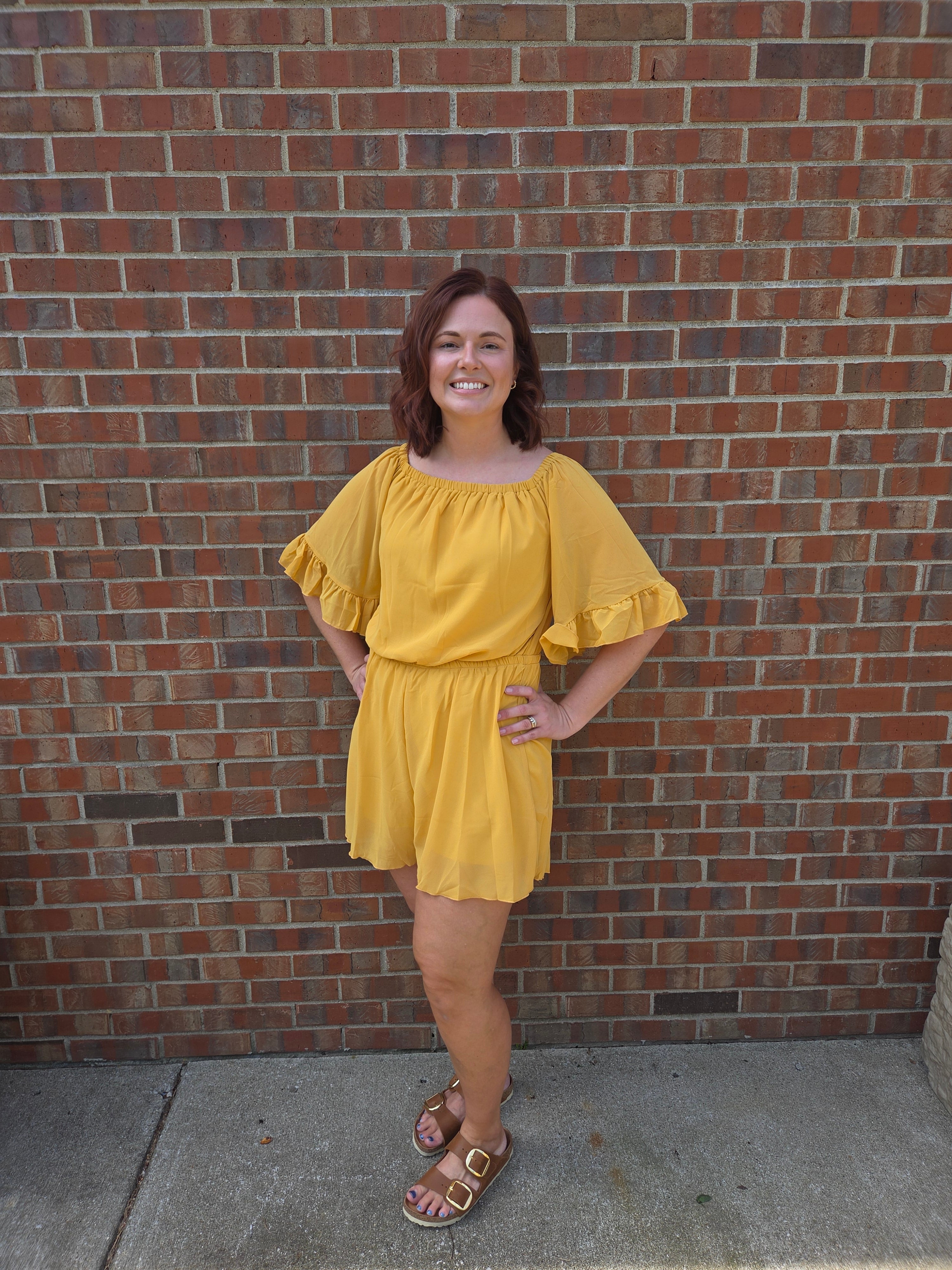 Flare Sleeve Loose Fit Romper Yellow