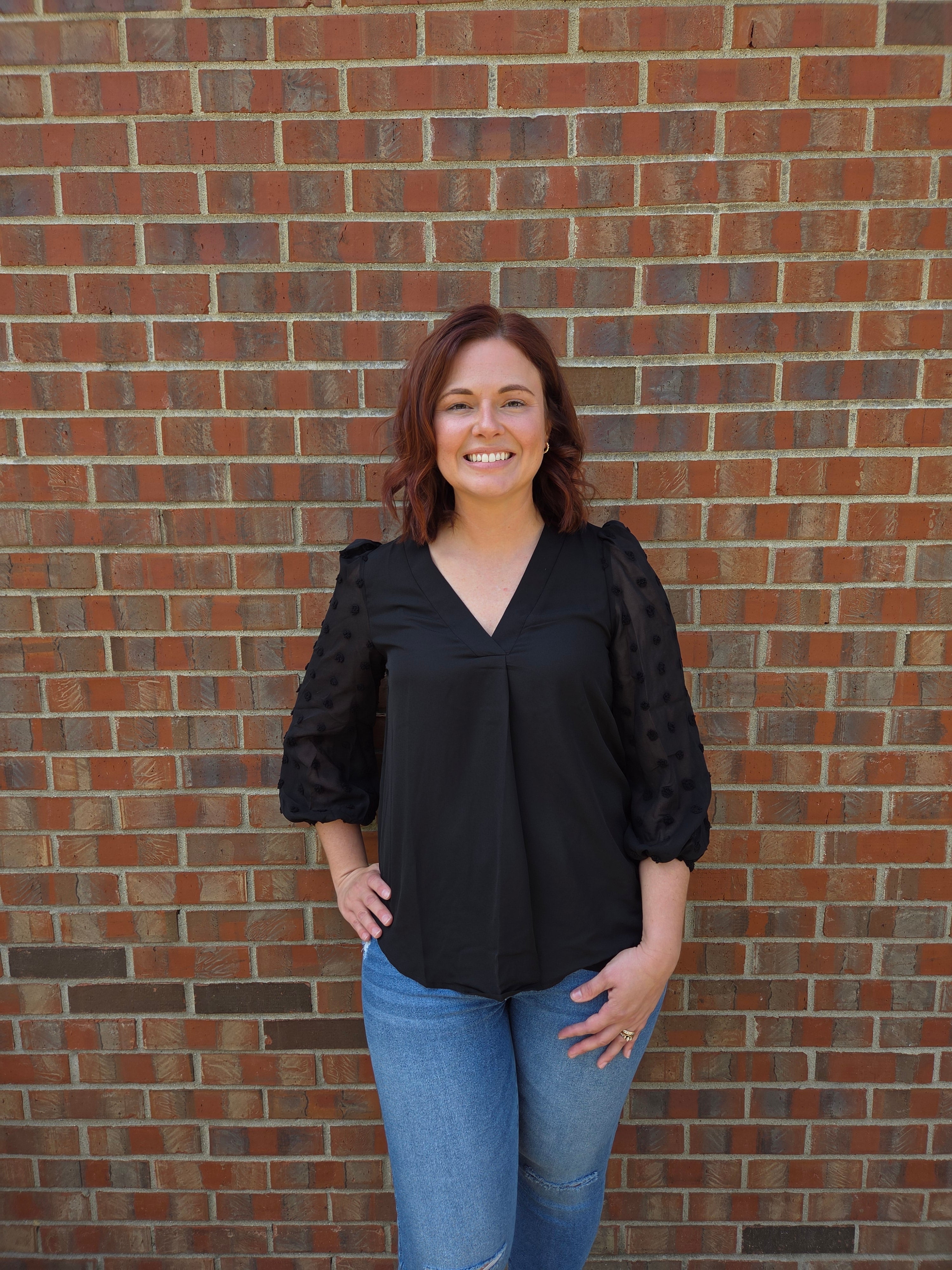 V Neck Lantern Sleeve Shirt