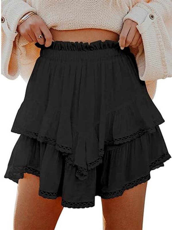 Black High Waist Cake Skort