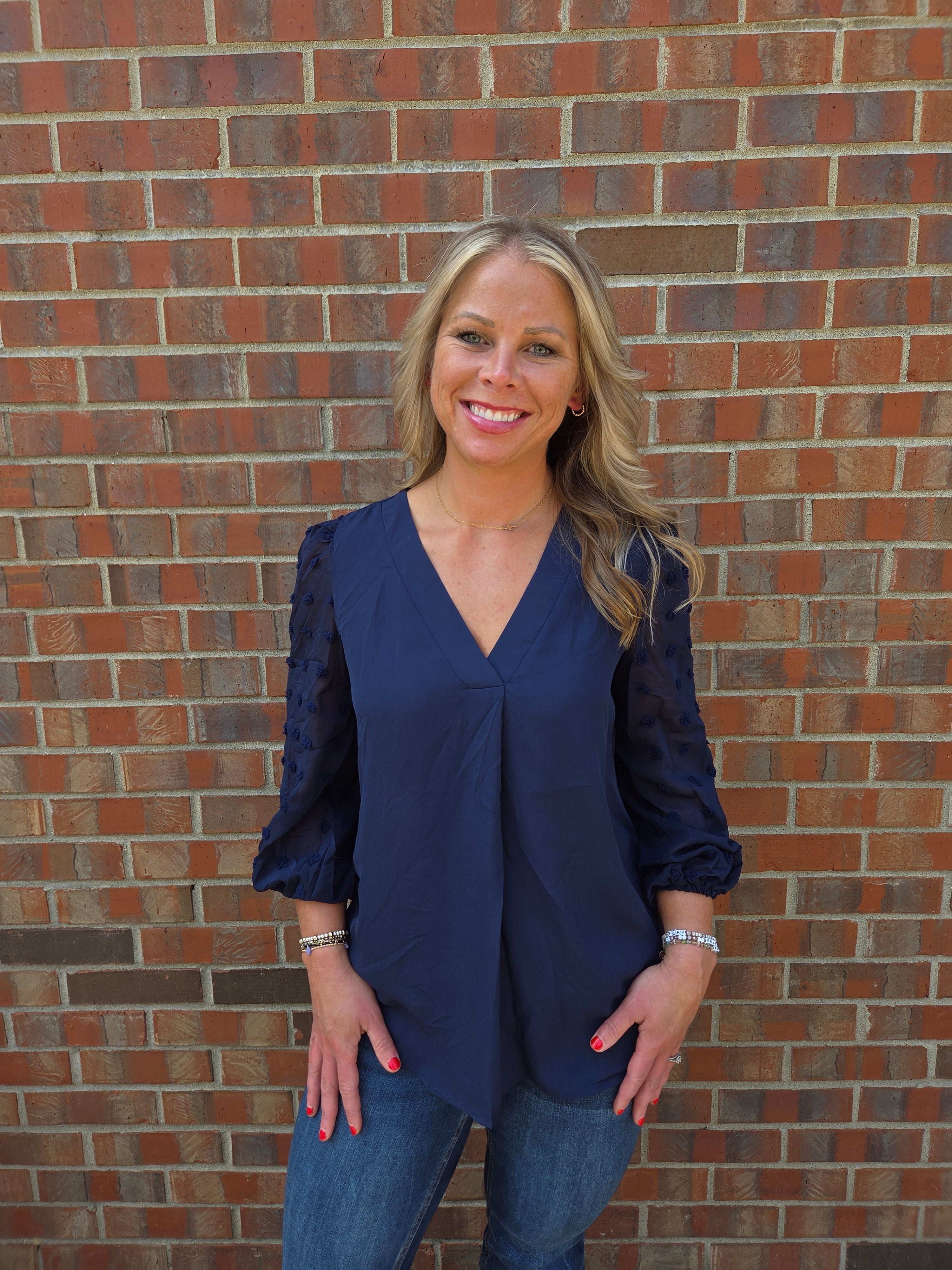 V Neck Lantern Sleeve Shirt