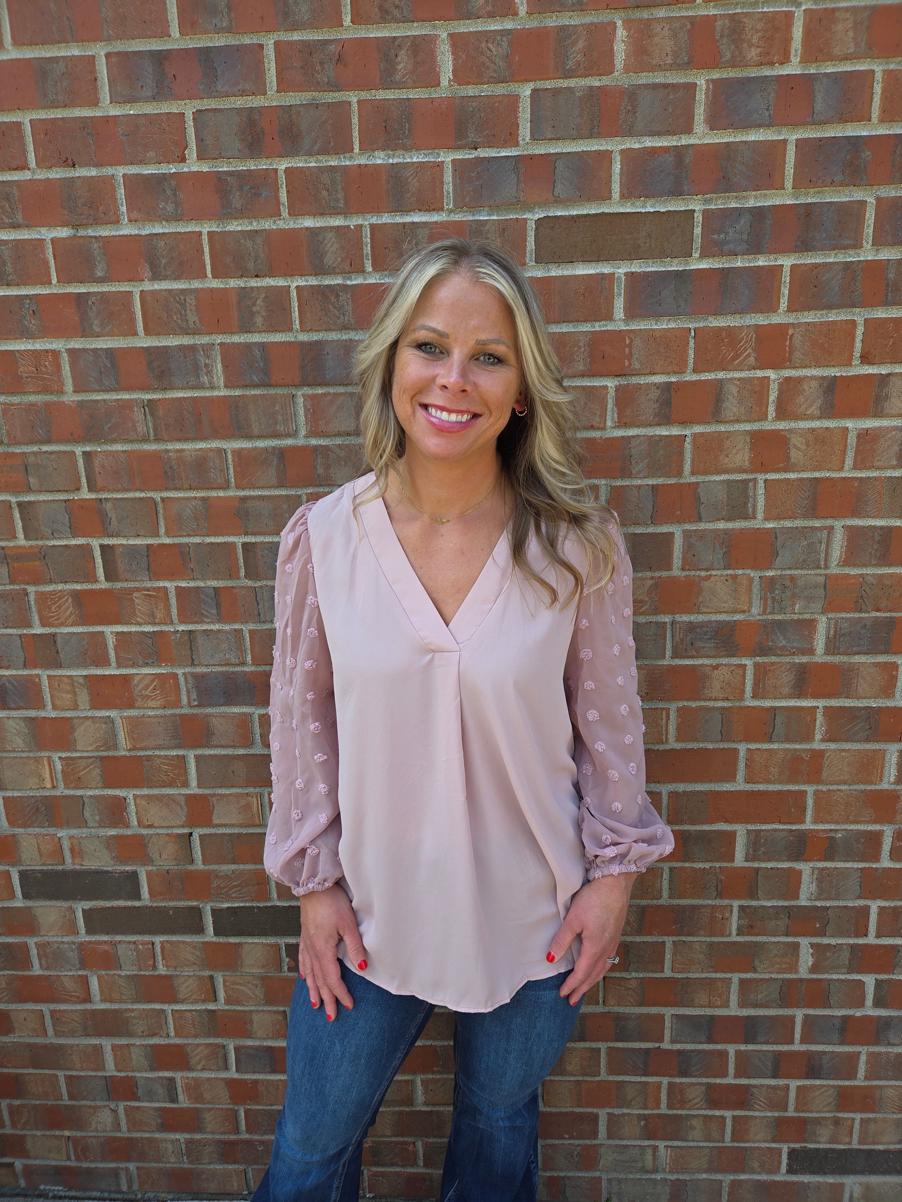 V Neck Lantern Sleeve Shirt